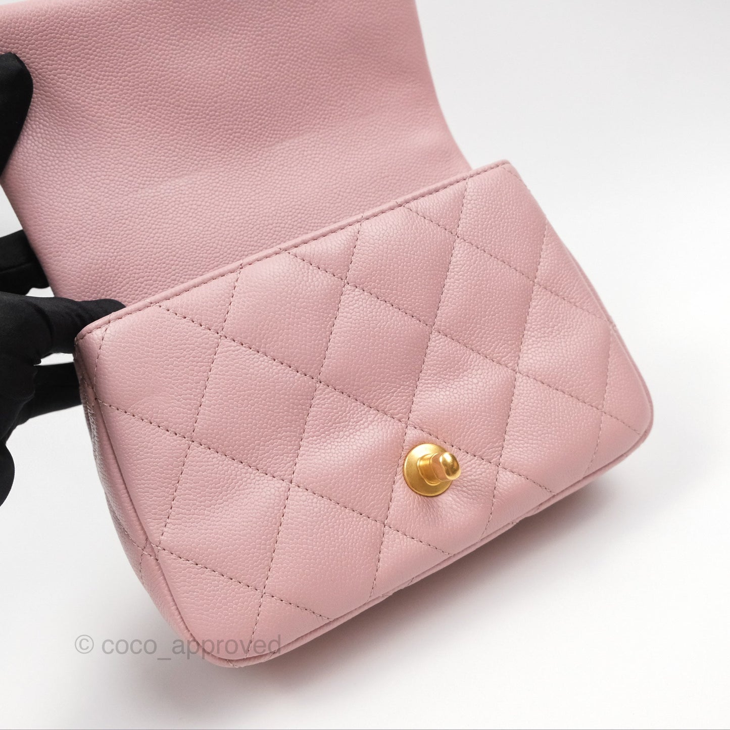 Chanel Mini Flap Bag Heart Adjustable Chain Dusty Pink Caviar Aged Gold Hardware