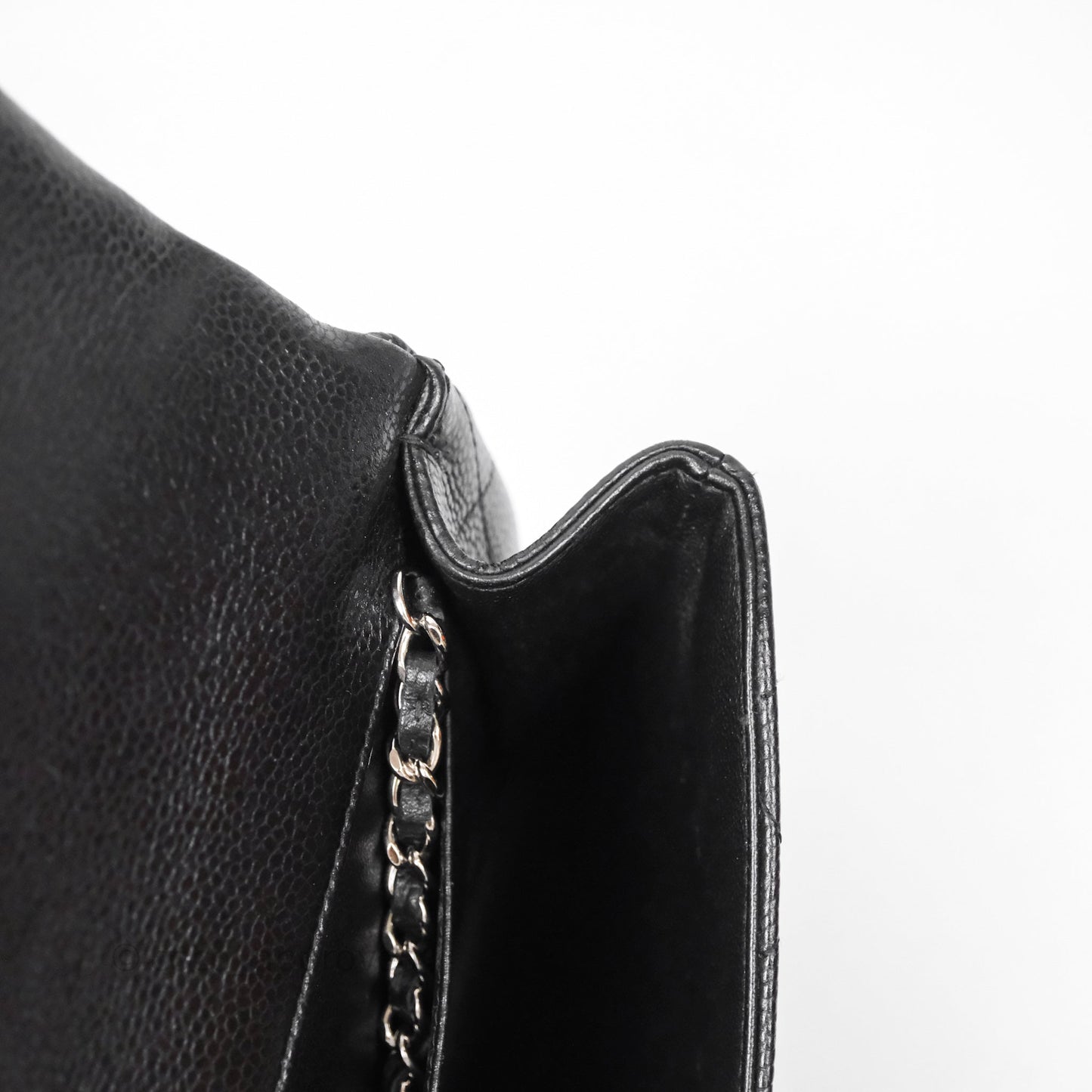 Chanel Quilted Clutch with Chain Black Caviar Silver Hardware