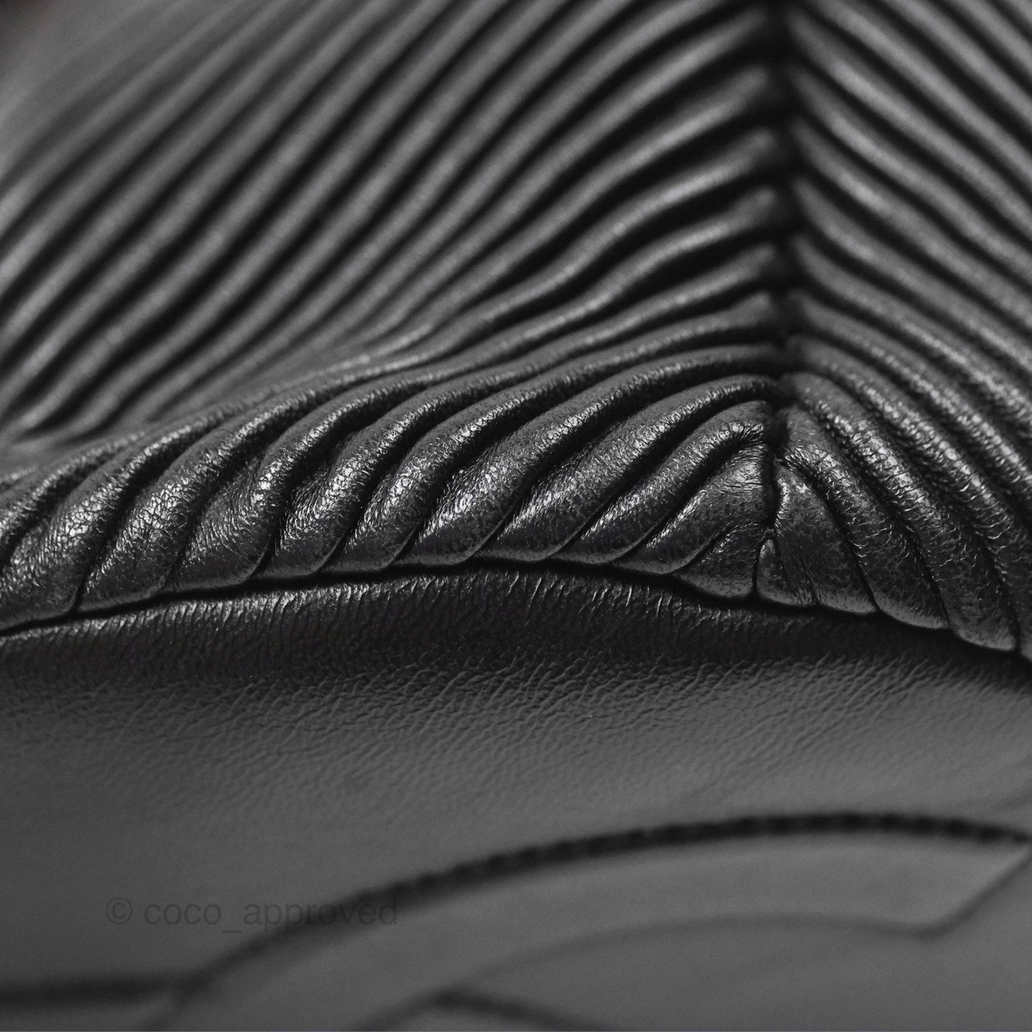 Chanel CC Chain Drawstring Bucket Bag Chevron Black Lambskin Gold Hardware