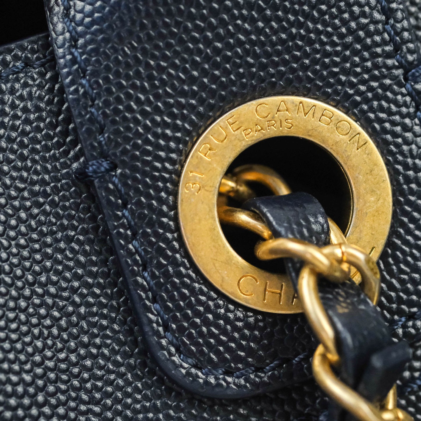 Chanel Medium Studded Navy Caviar Deauville Shopping Bag Aged Gold Hardware