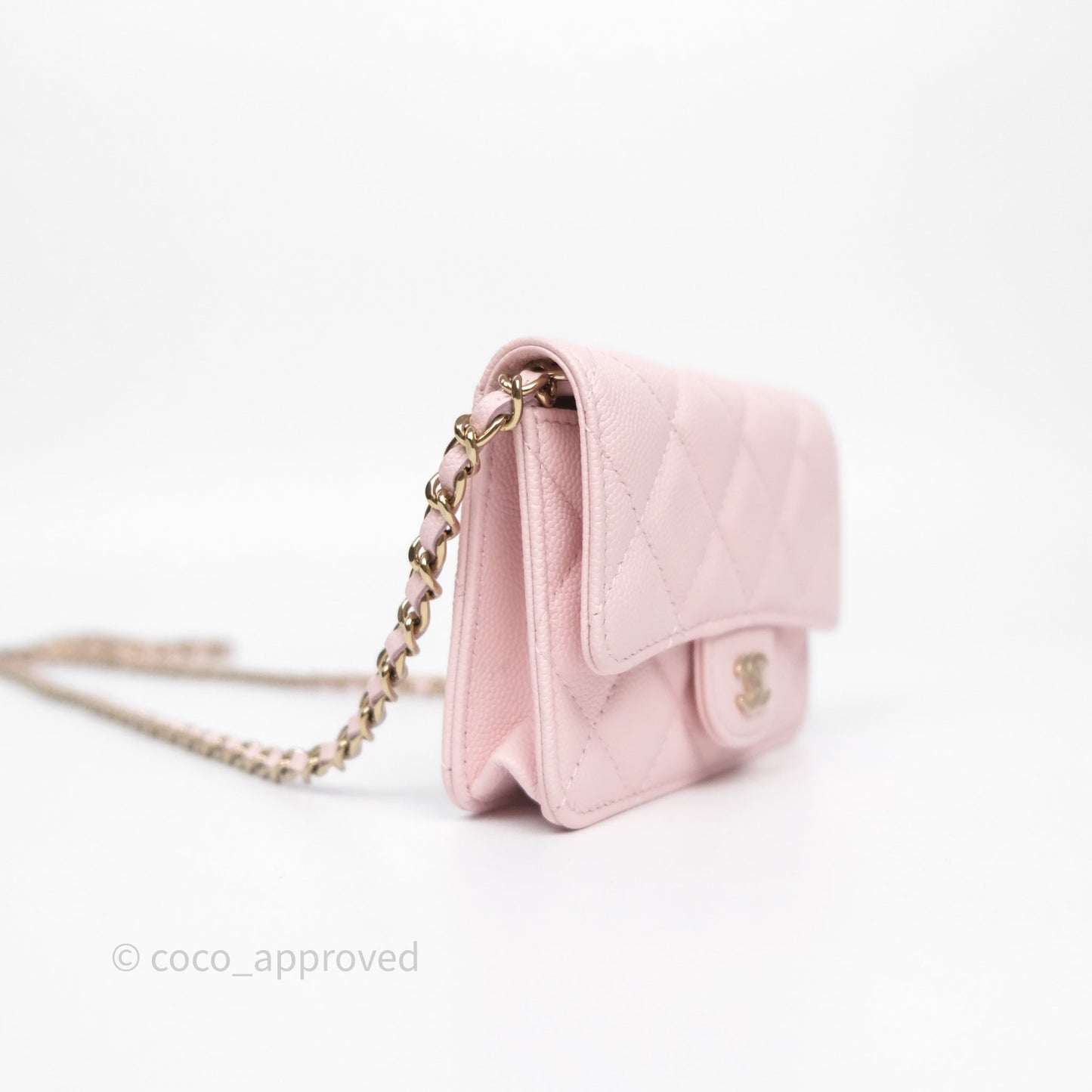 Chanel Mini Wallet With Chain Light Pink Caviar Gold Hardware