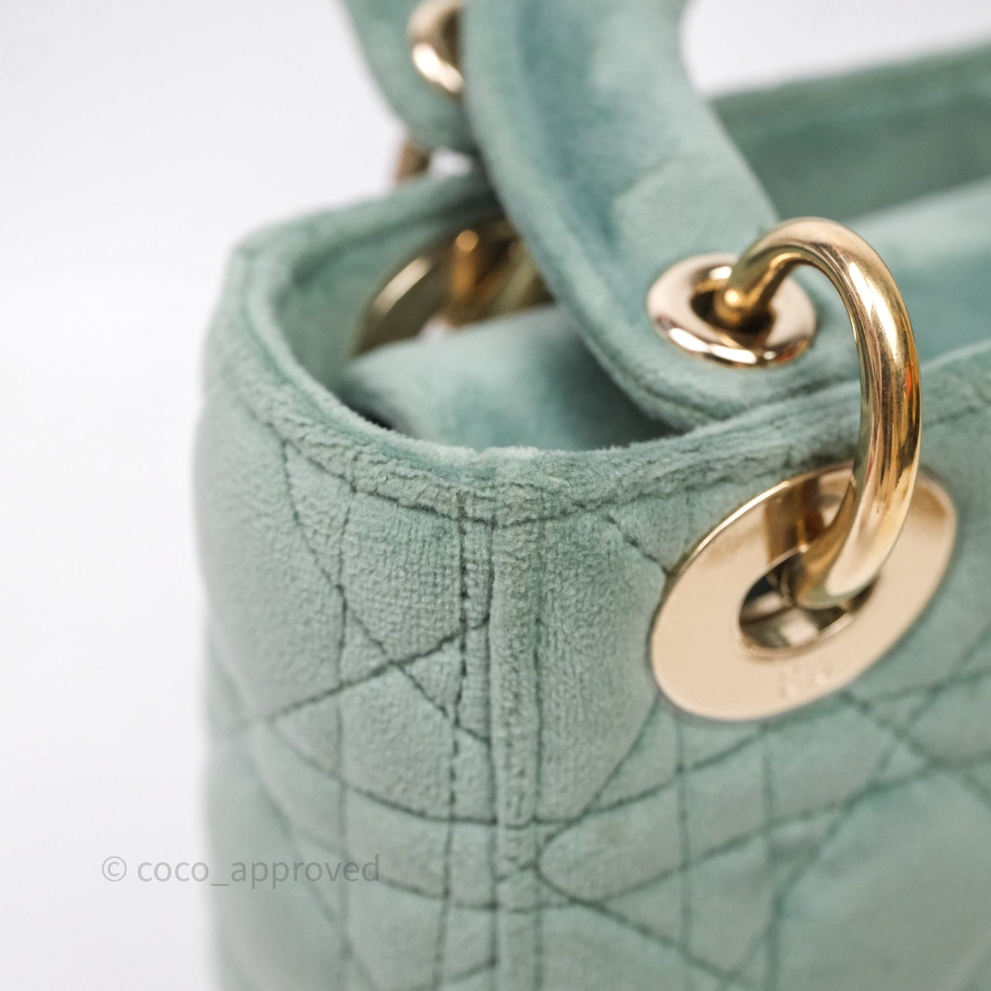 Christian Dior Mini Lady Dior Green Suede Cannage Gold Hardware