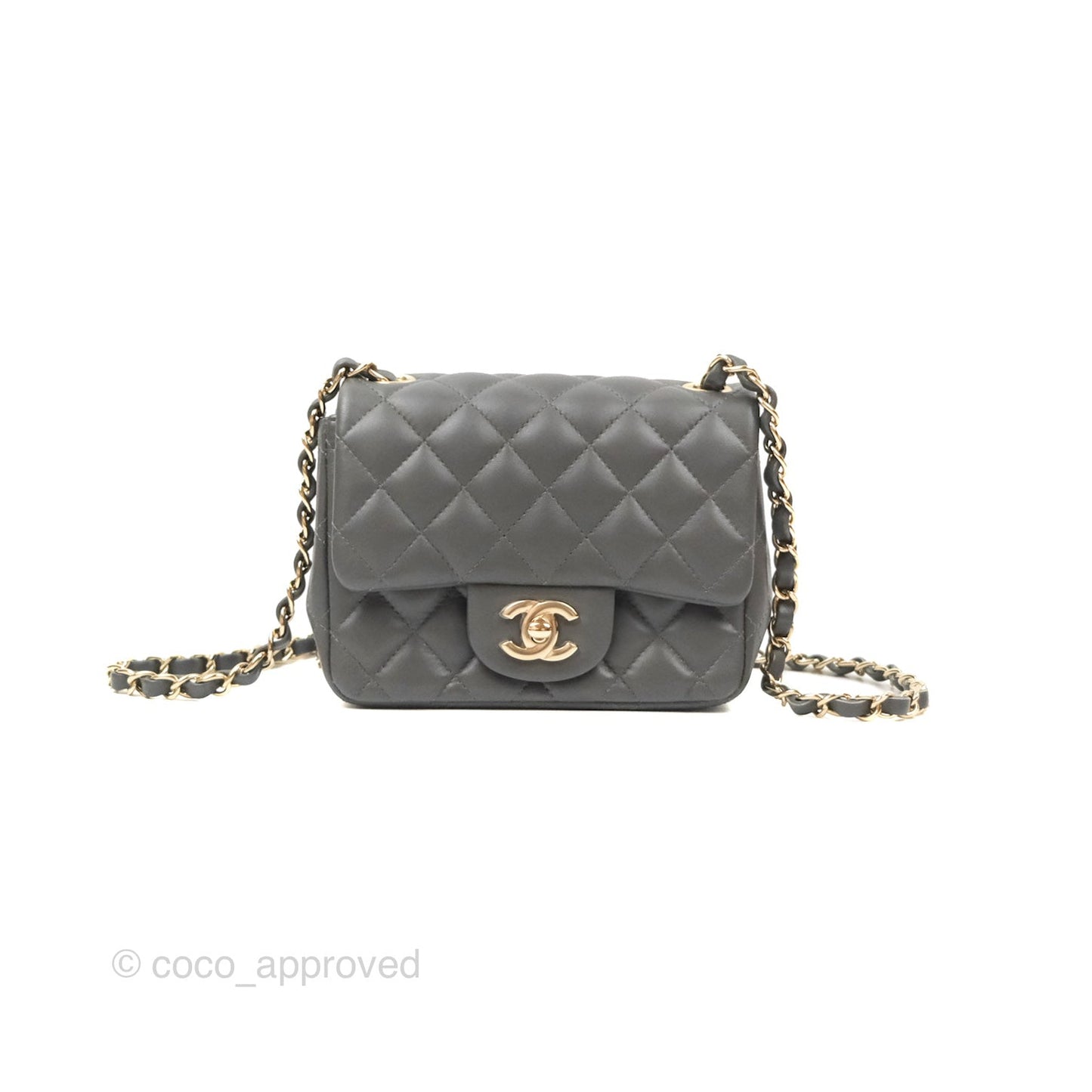 Chanel Quilted Mini Square Flap Grey Lambskin Gold Hardware