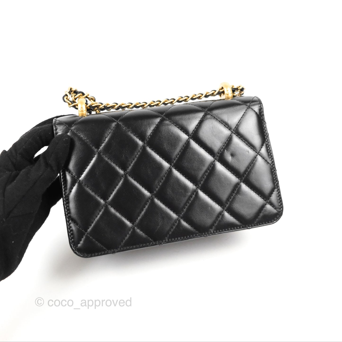 Chanel Quilted Mini Perfect Fit Adjustable Black Calfskin Aged Gold Hardware