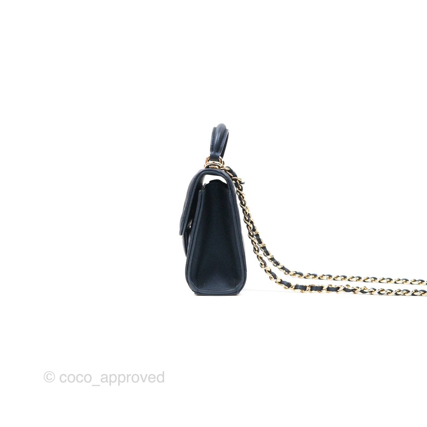 Chanel Mini Handle Clutch With Chain Iridescent Dark Navy Lambskin Gold Hardware