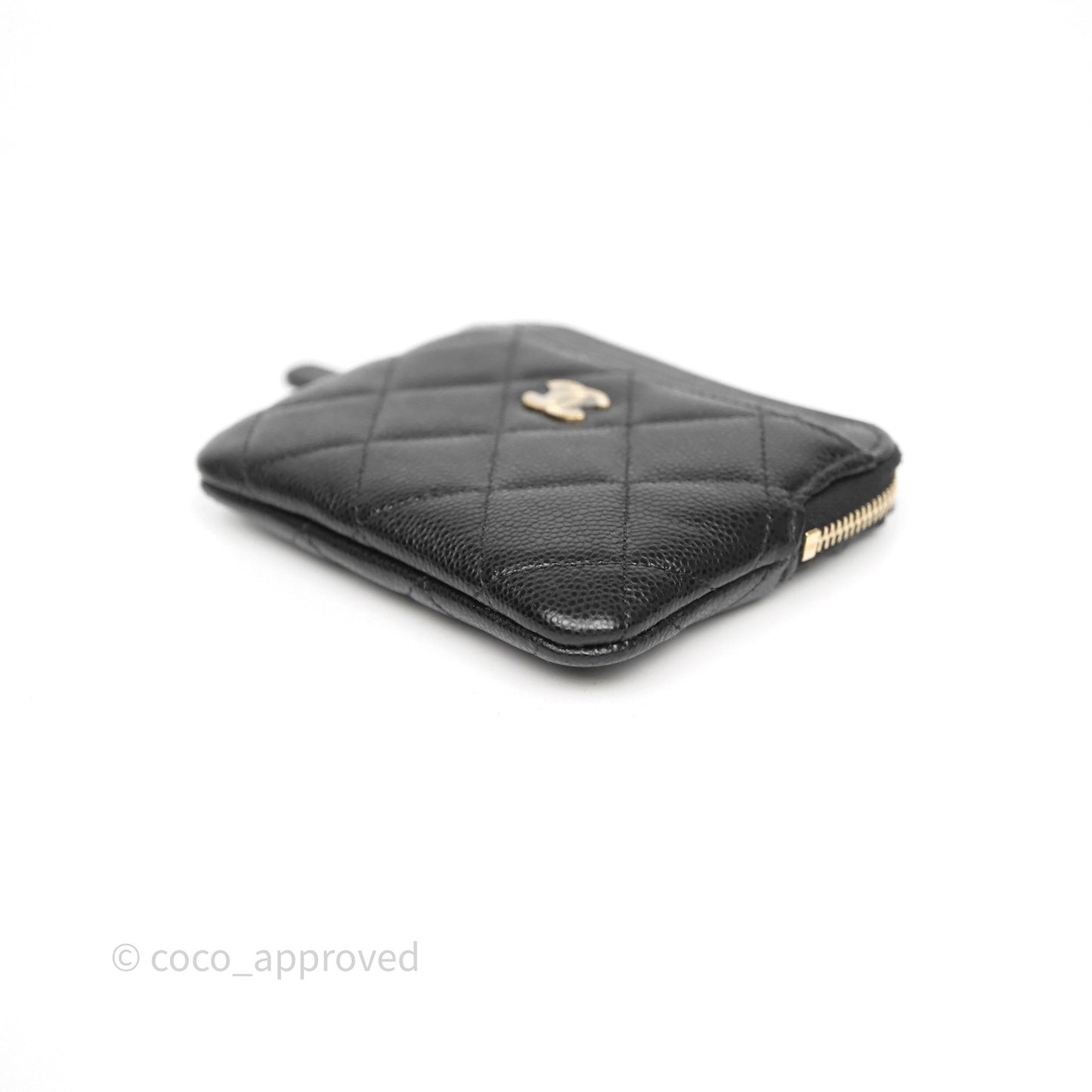 Chanel Quilted Classic Zip Card Holder Wallet Black Caviar Gold Hardware