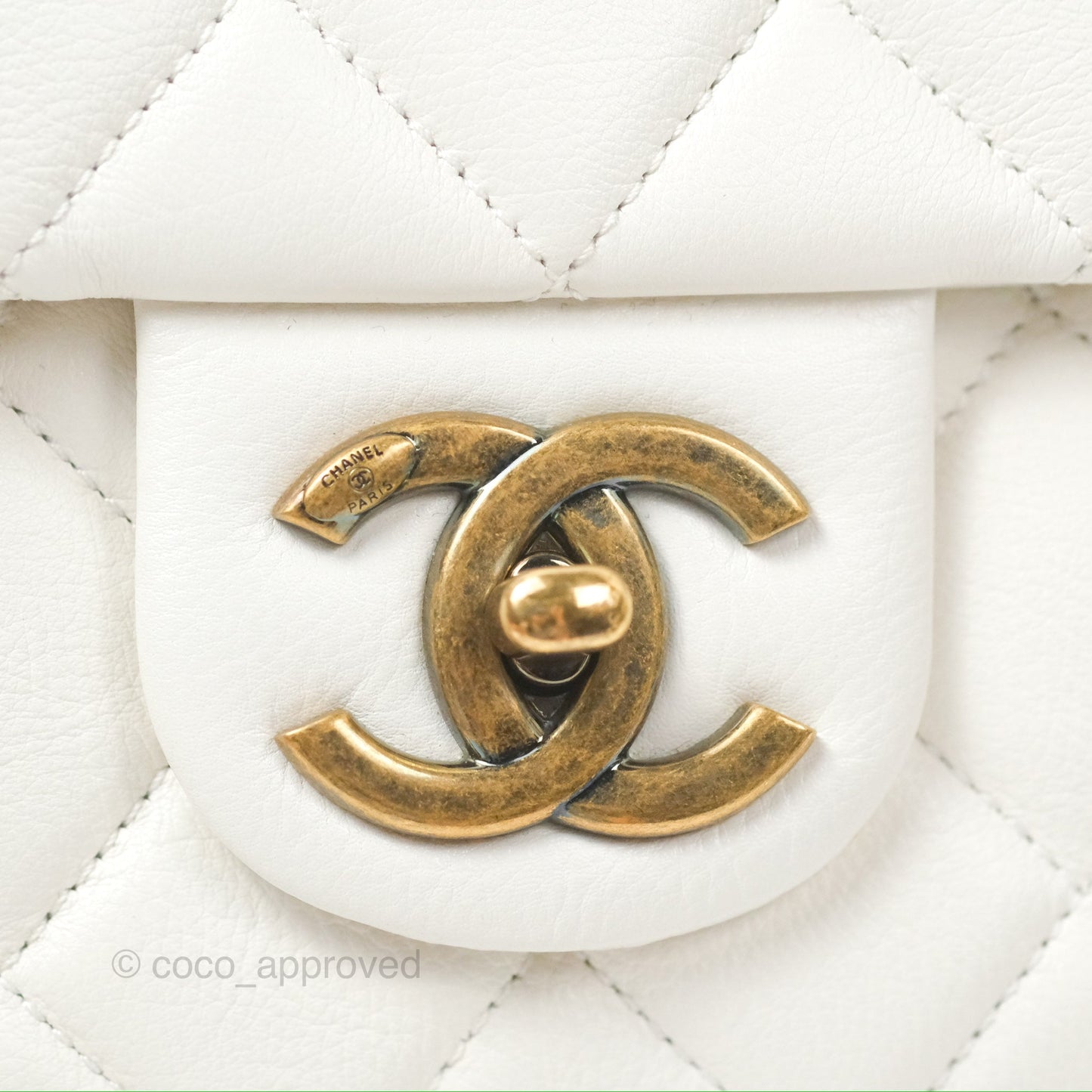 Chanel CC Crown Flap White Calfskin Antique Gold Hardware