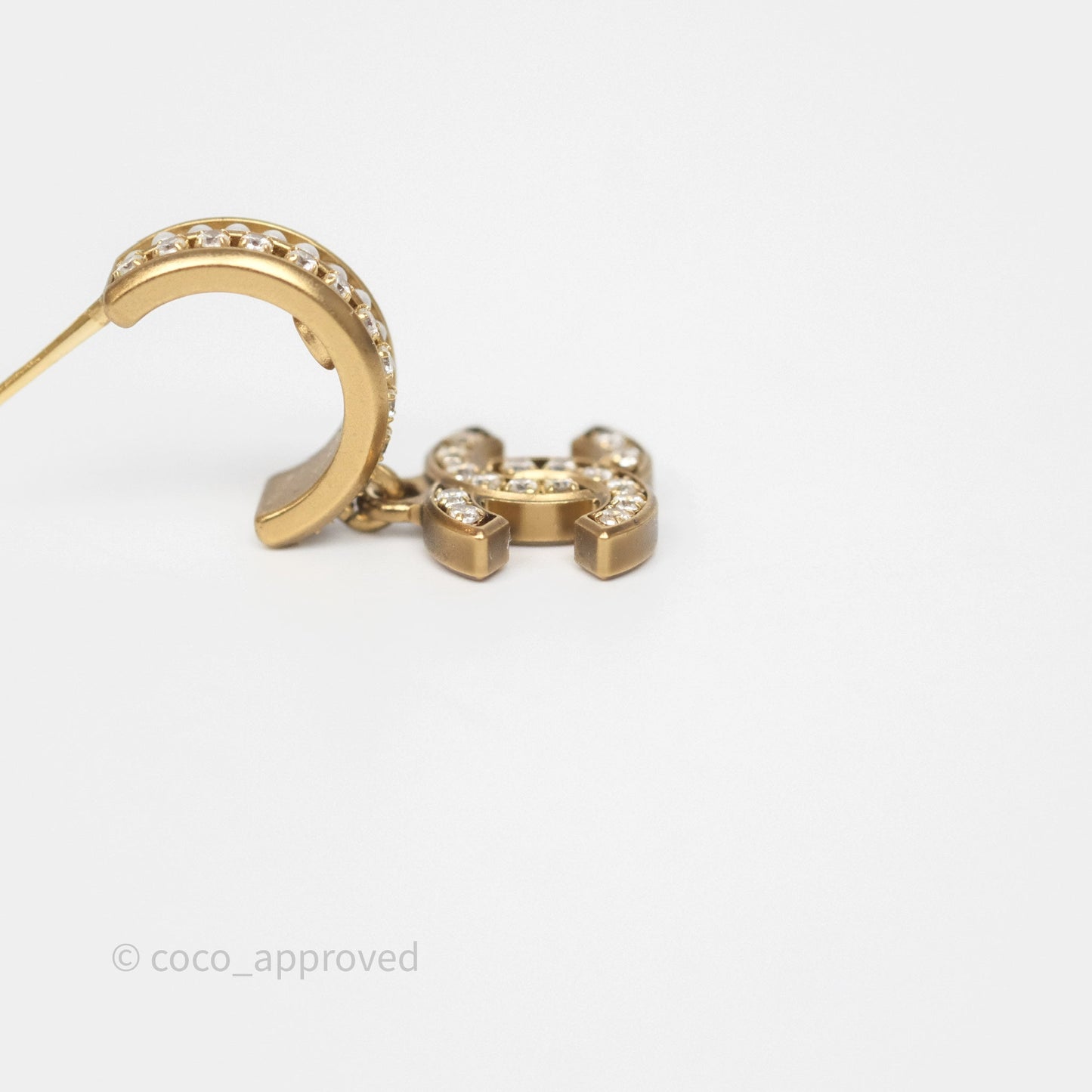 Chanel CC Crystal Pearl Hoop Earrings Gold Tone 21C