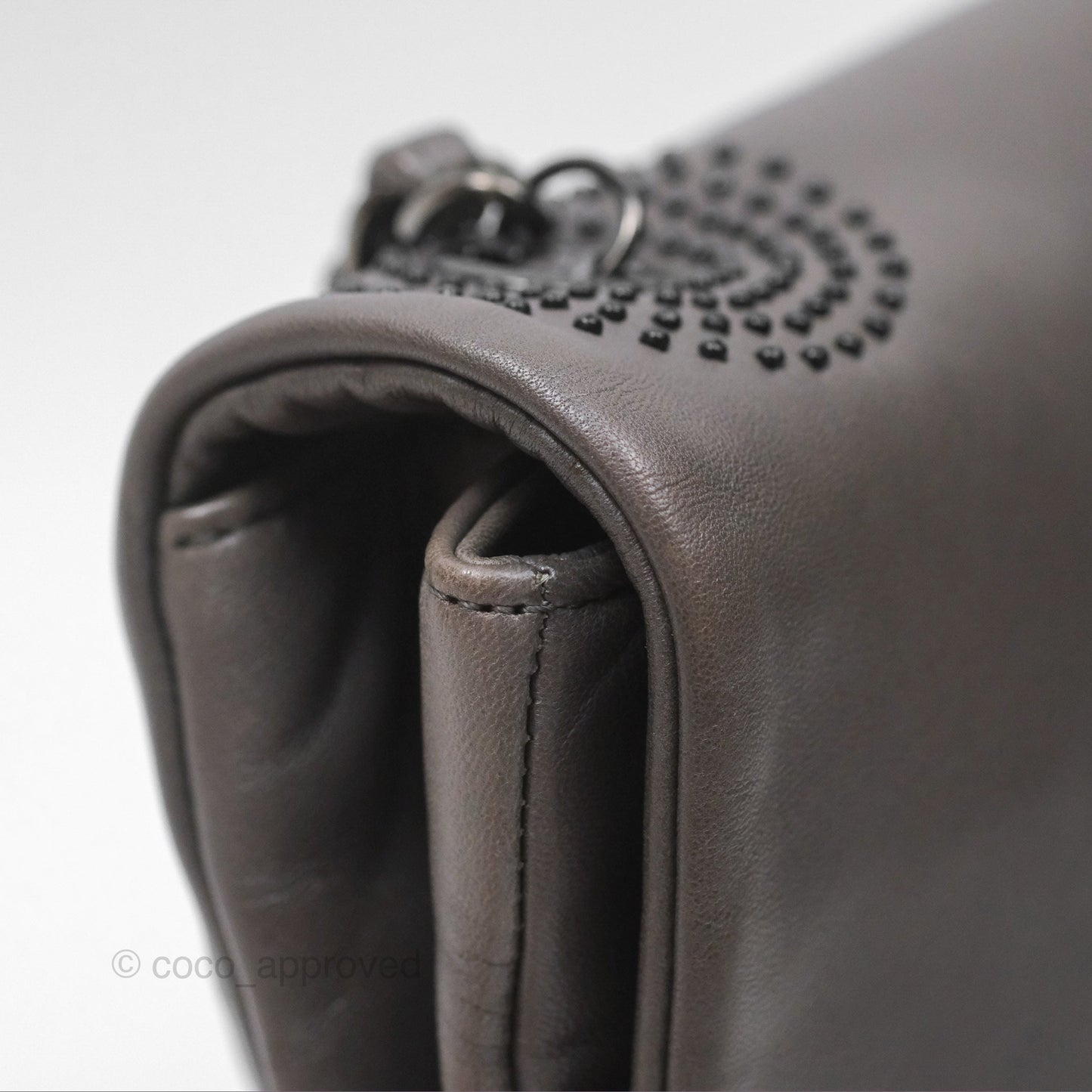 Chanel Studded CC East West Flap Shoulder Bag Lambskin Dark Grey