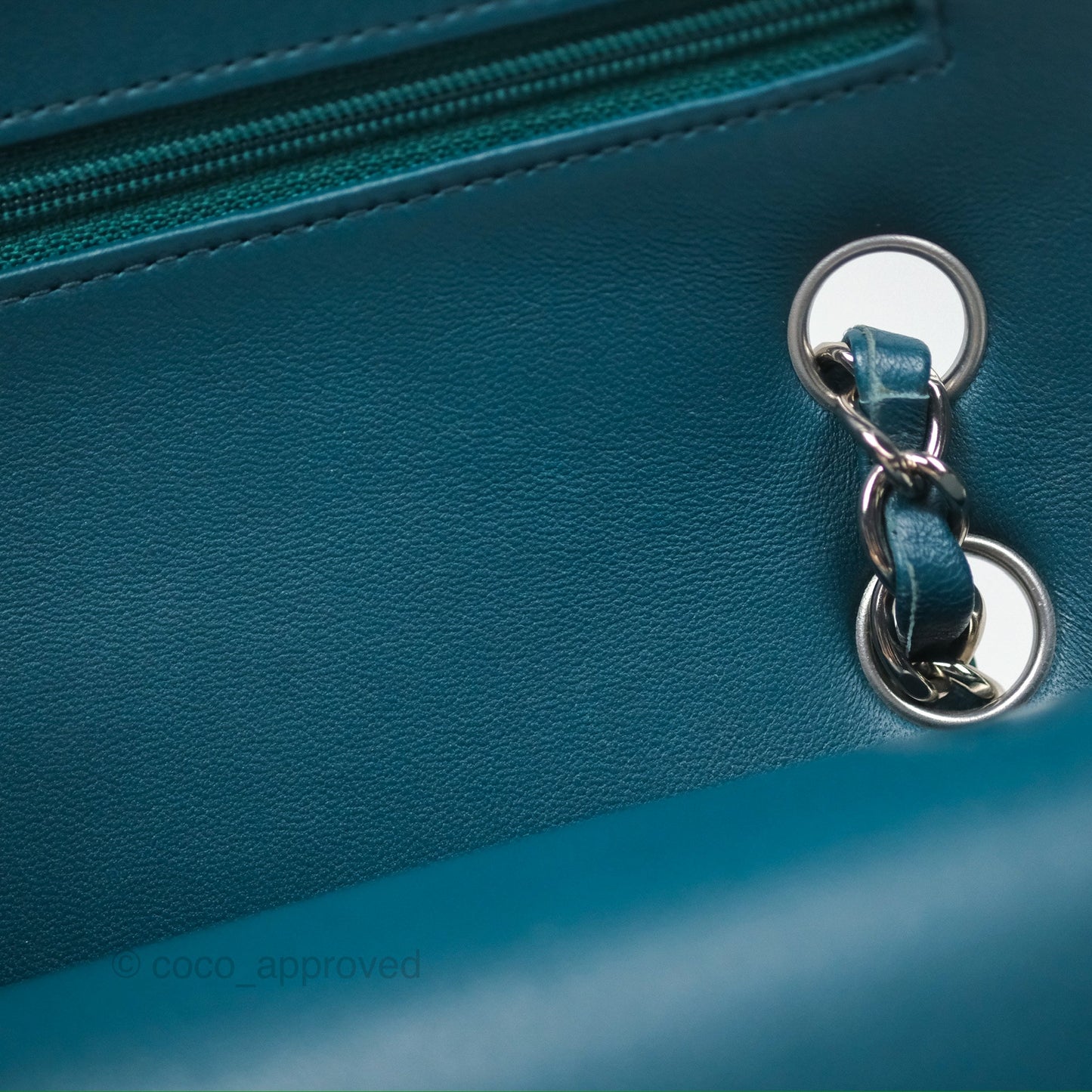 Chanel Classic M/L Medium Flap Quilted Teal Lambskin Silver Hardware
