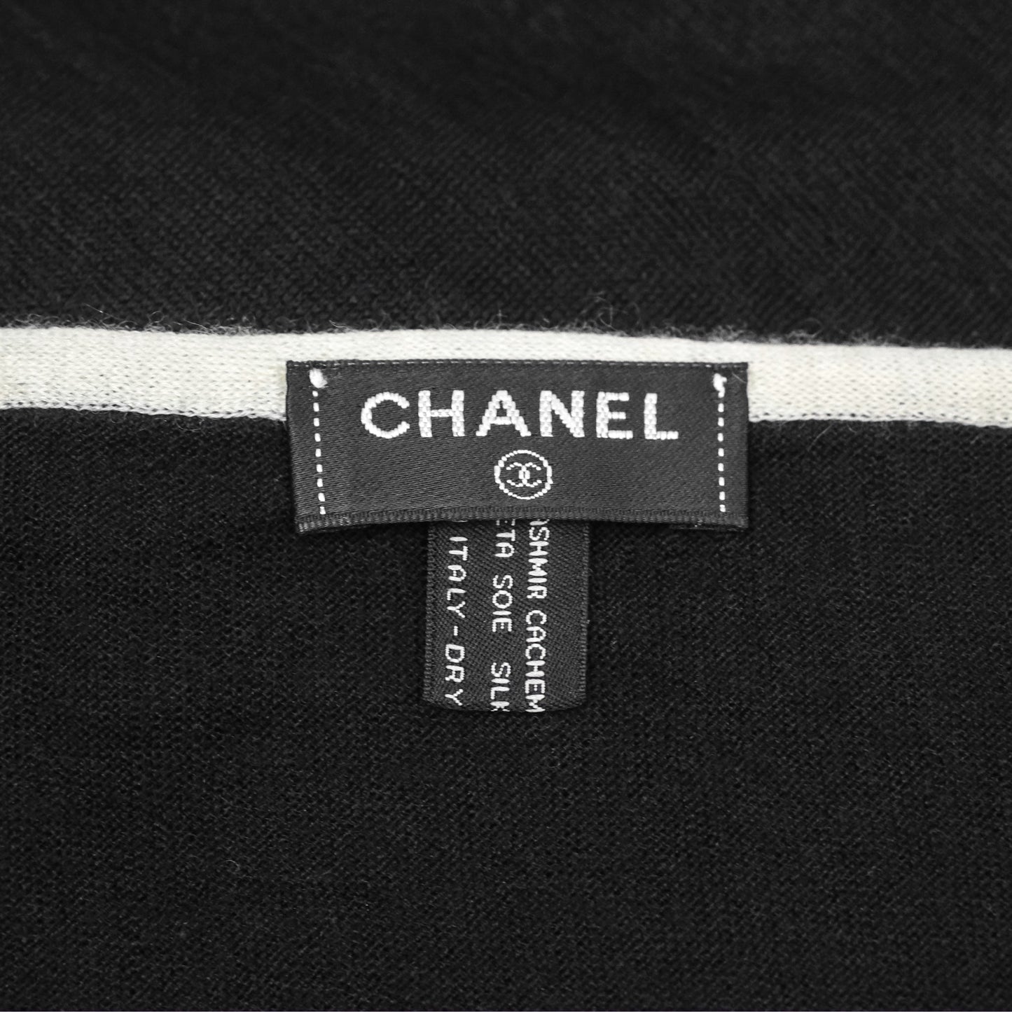 Chanel CC Black White Cashmere Silk Scarf