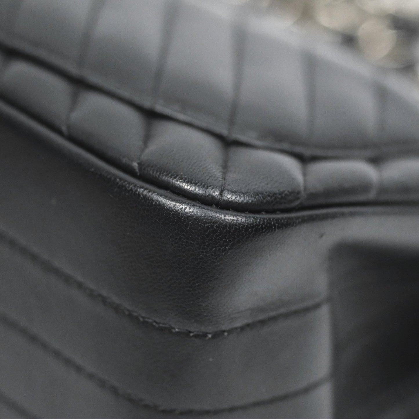 Chanel Mini Square Black Chevron Lambskin Silver Hardware
