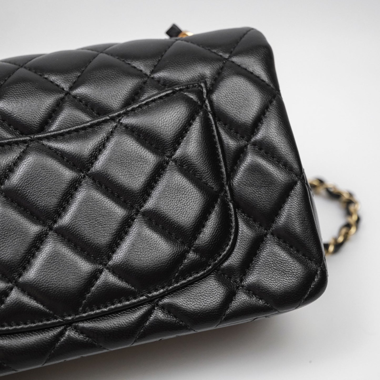 Chanel Quilted Mini Rectangular Black Lambskin Gold Hardware