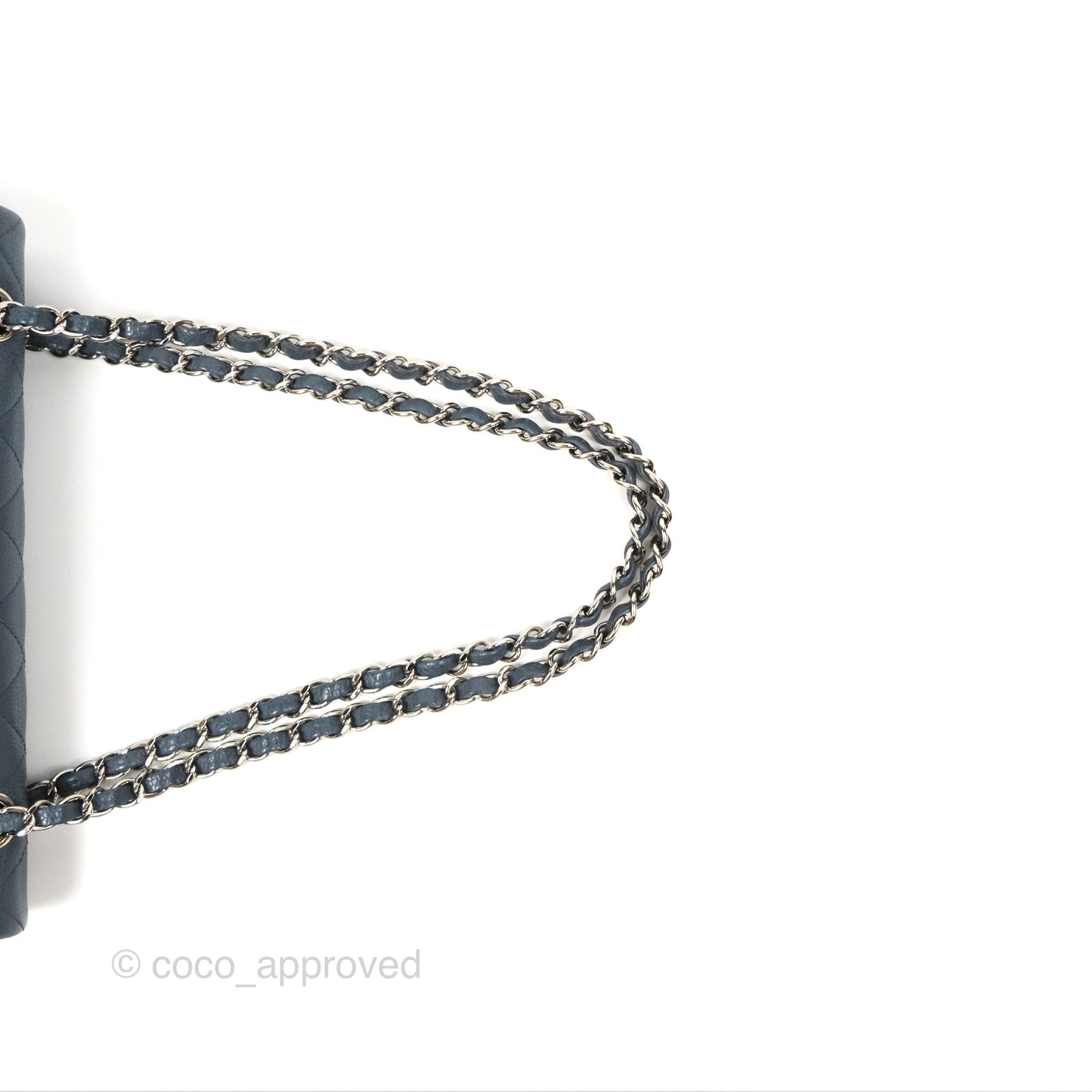 Chanel Classic Double Flap Quilted M/L Blue Caviar Silver Hardware
