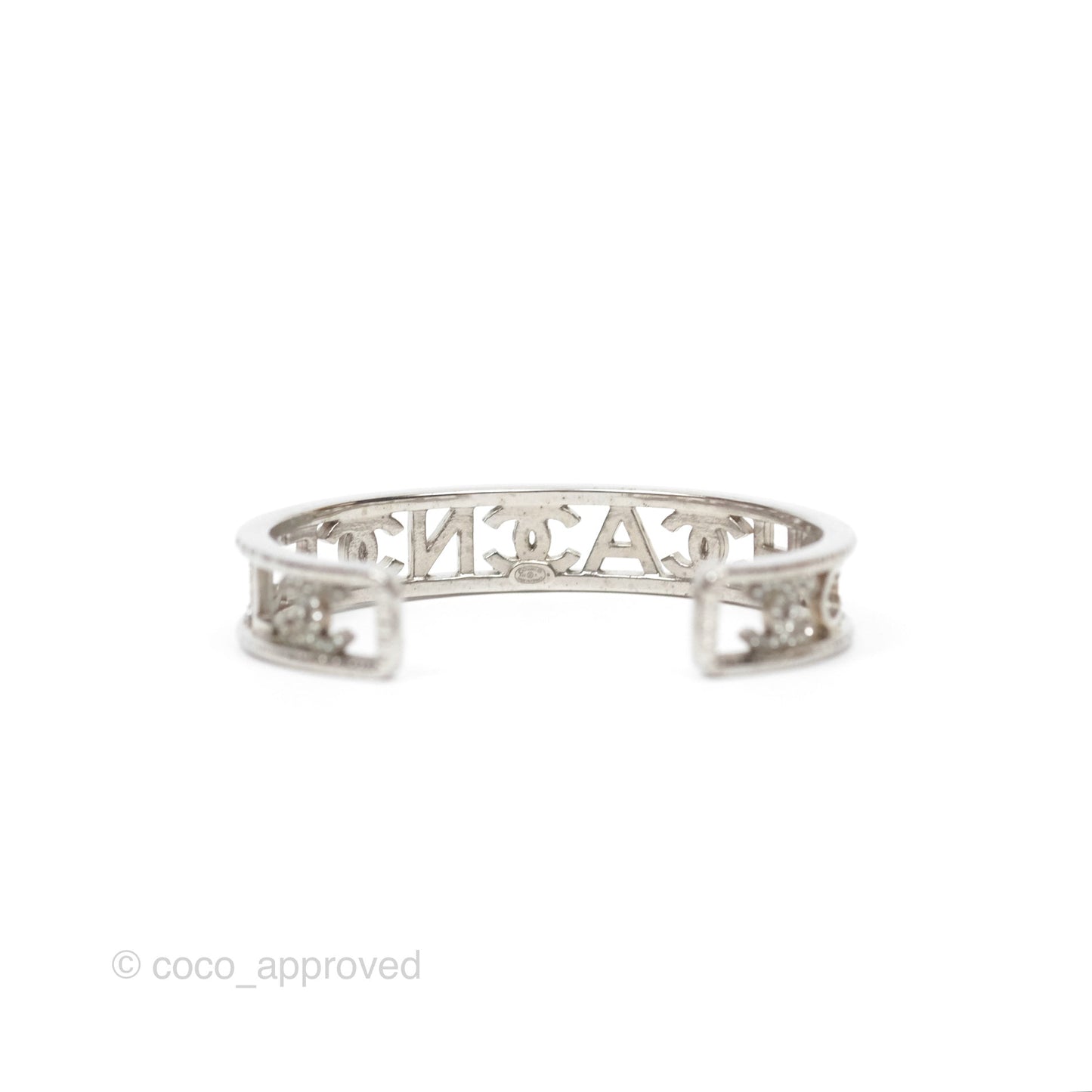 Chanel Logo CC Crystals Bangle Silver Tone 22A