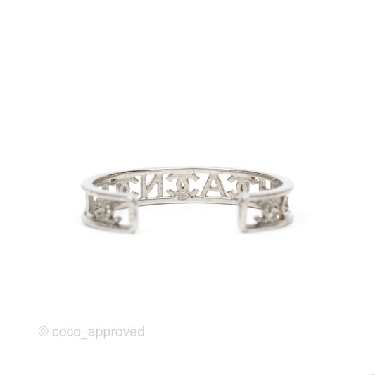 Chanel Logo CC Crystals Bangle Silver Tone 22A