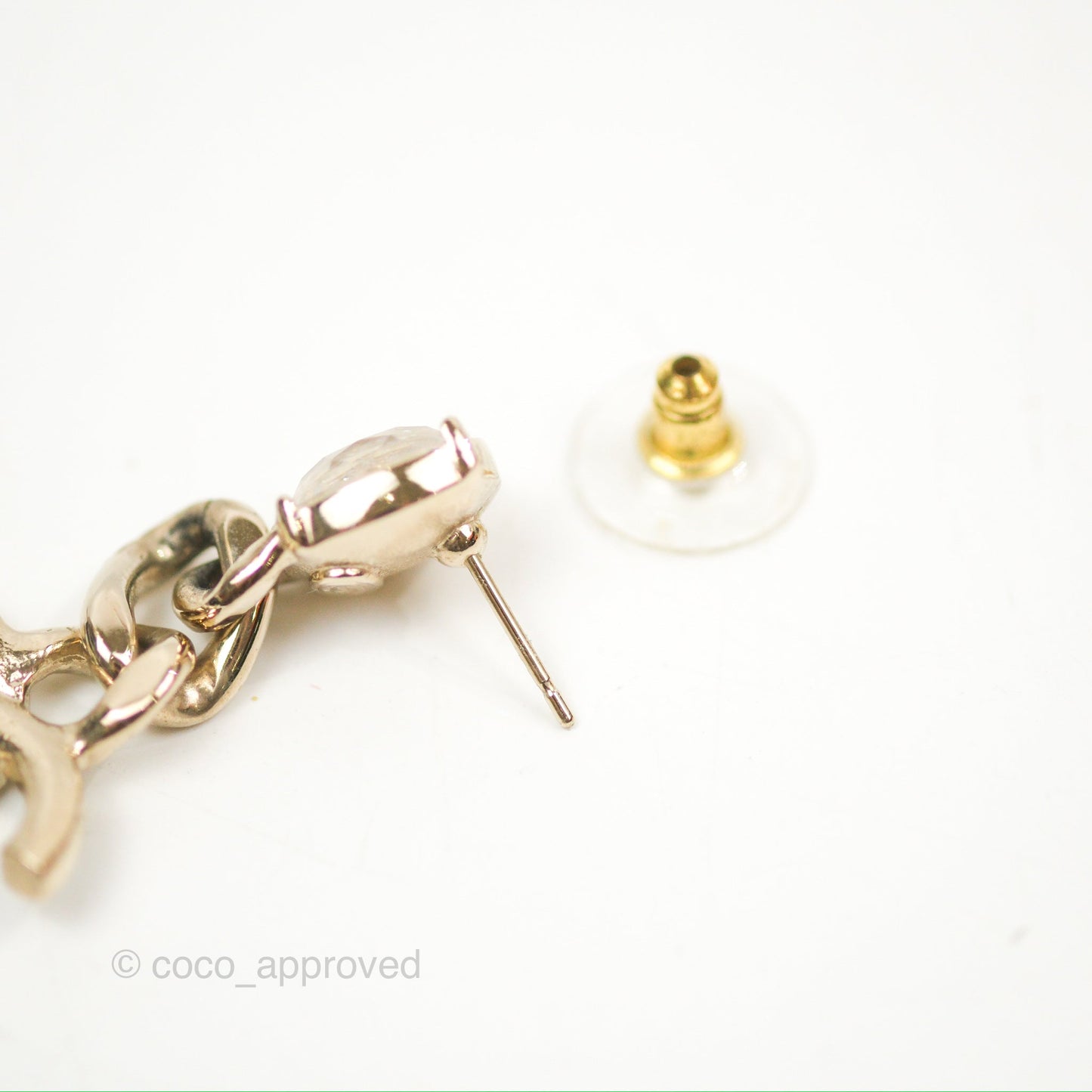 Chanel Chain CC Crystal Drop Earrings Gold Tone 23C