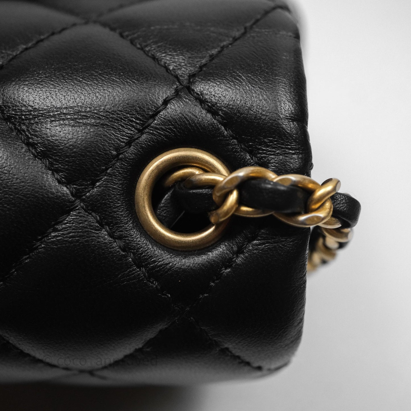 Chanel Romance Mini Square Flap Black Lambskin Aged Gold Hardware