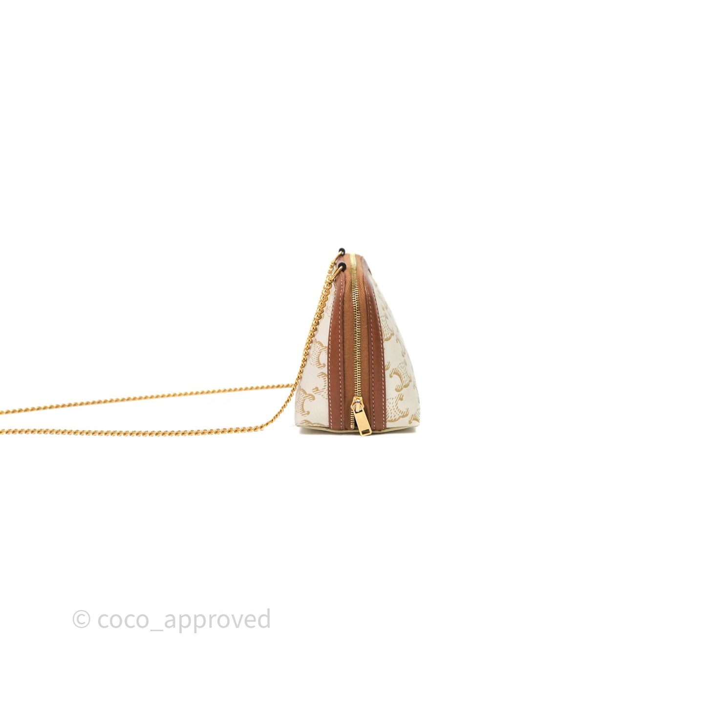 Celine Clutch With Chain Triomphe Canvas White/Tan