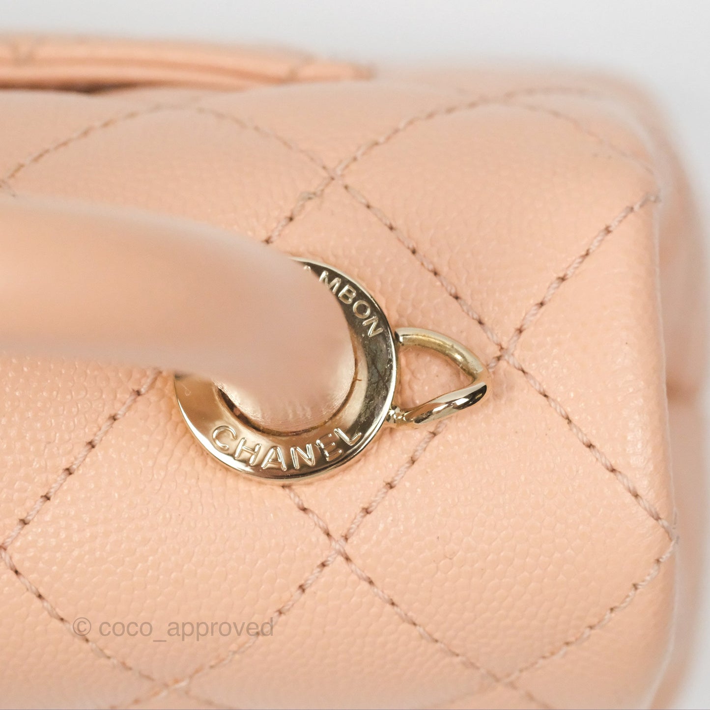 Chanel Quilted Mini Coco Handle Caviar Pink Beige Gold Hardware