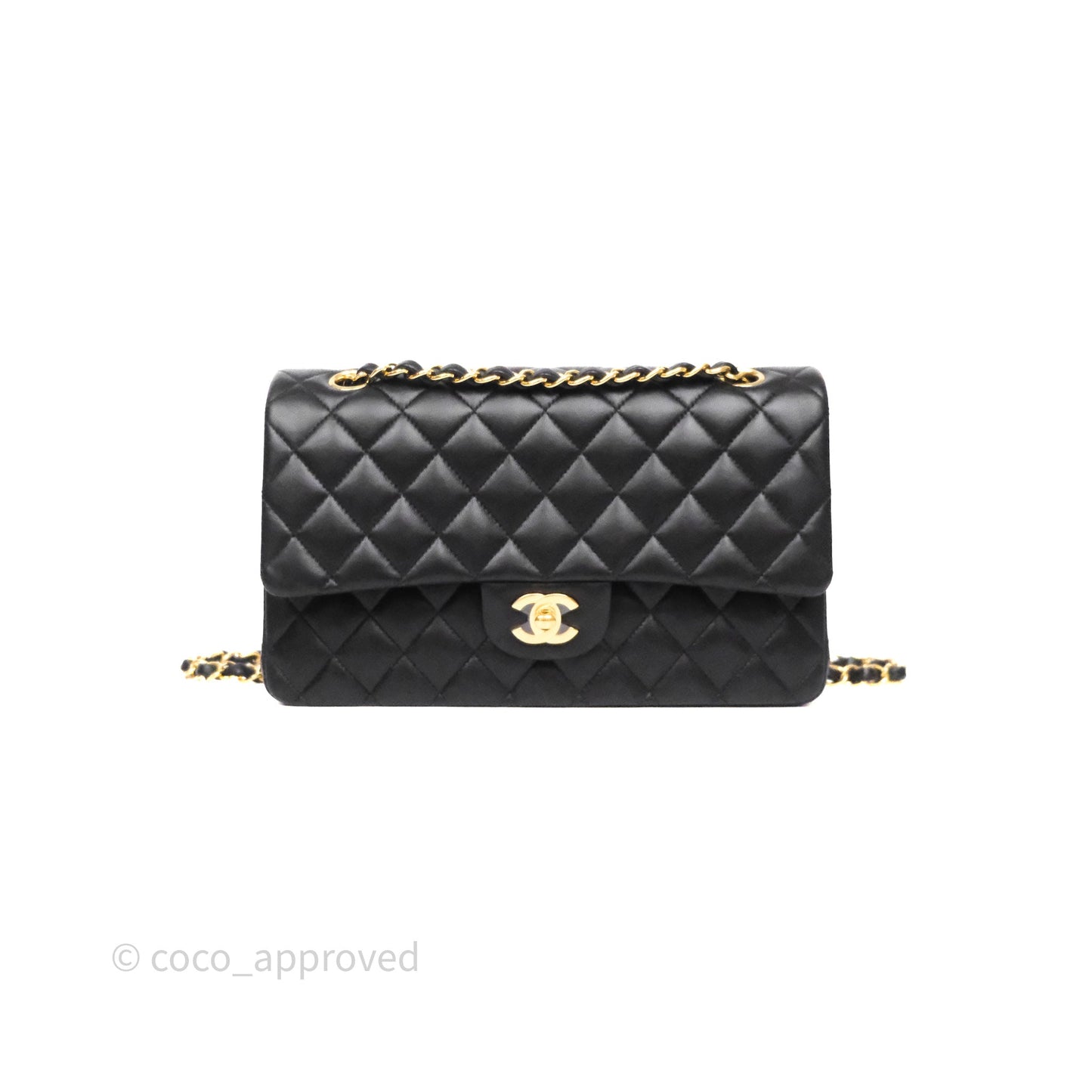 Chanel Classic M/L Medium Flap Quilted Black Lambskin Gold Hardware