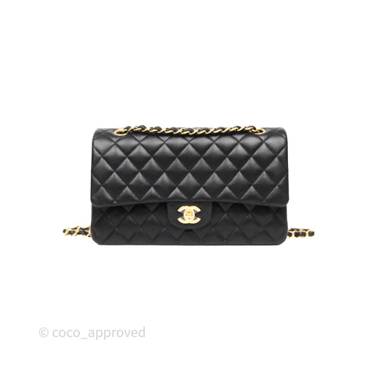 Chanel Classic M/L Medium Flap Quilted Black Lambskin Gold Hardware