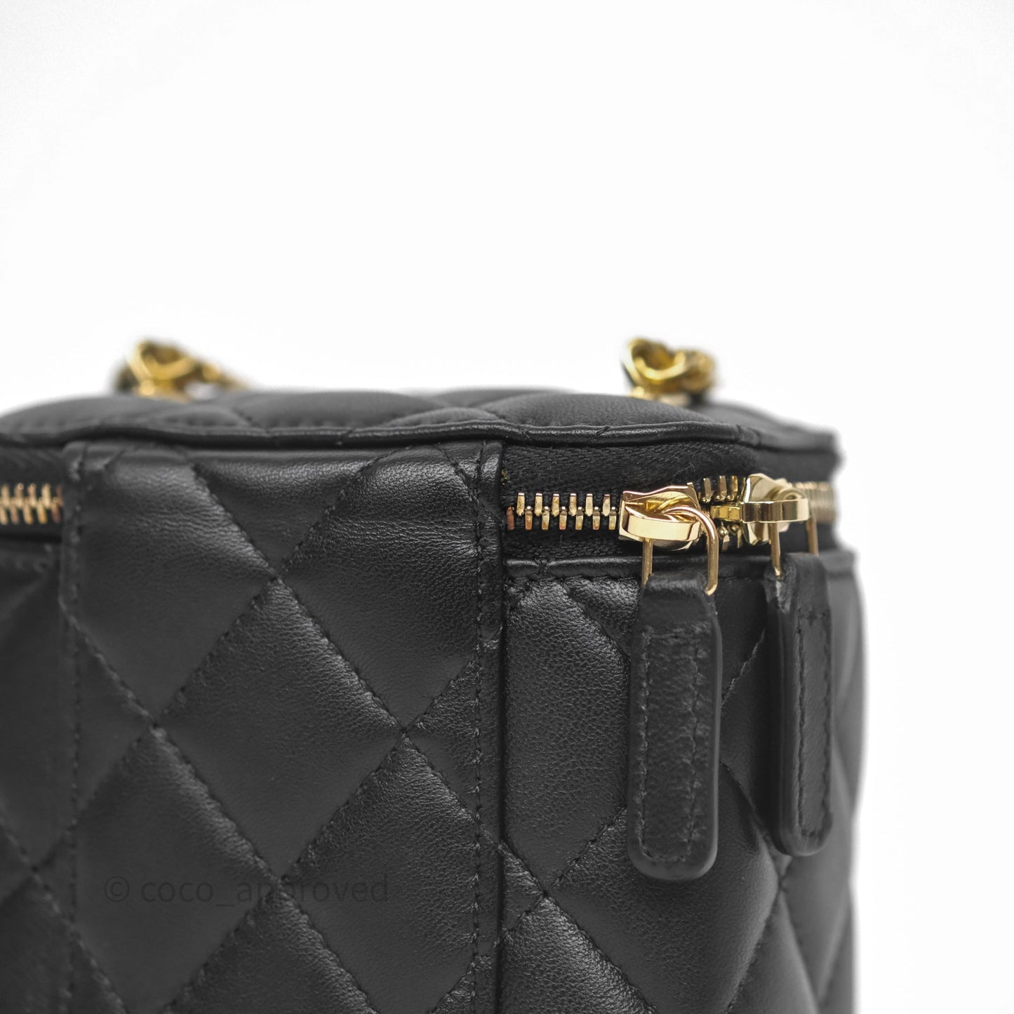 Chanel Mini Vanity With Double Chain Black Lambskin Aged Gold Hardware