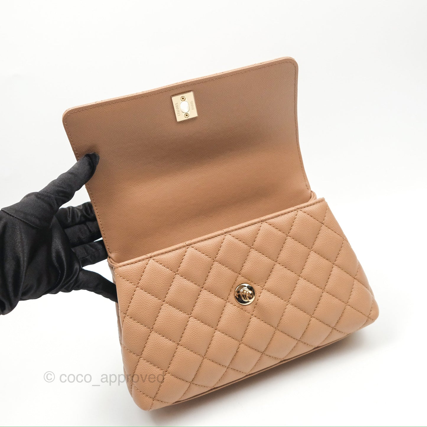 Chanel Small Coco Handle Quilted Beige Caviar Gold Hardware
