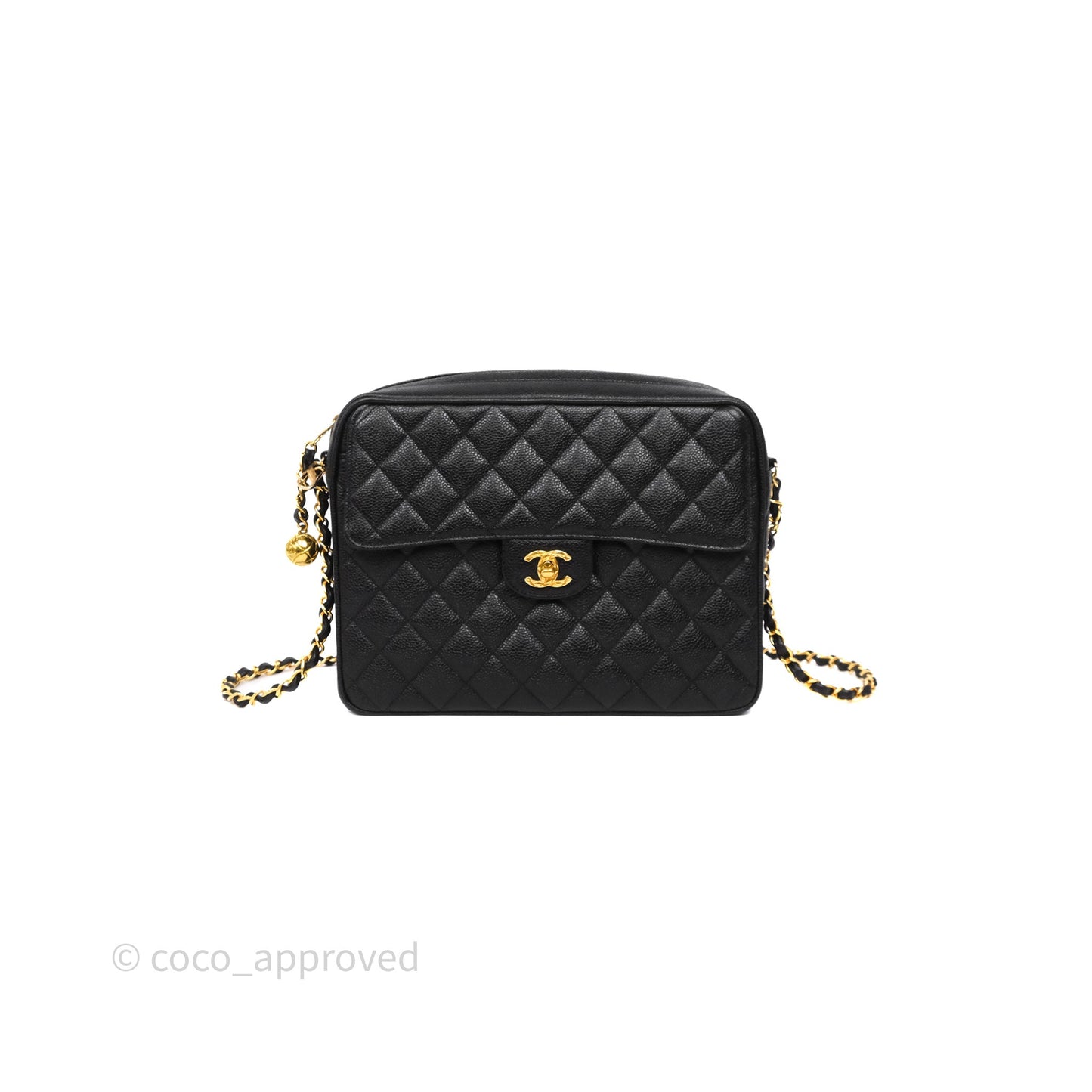 Chanel Vintage Camera Bag Coco Crush Black Caviar Gold Hardware