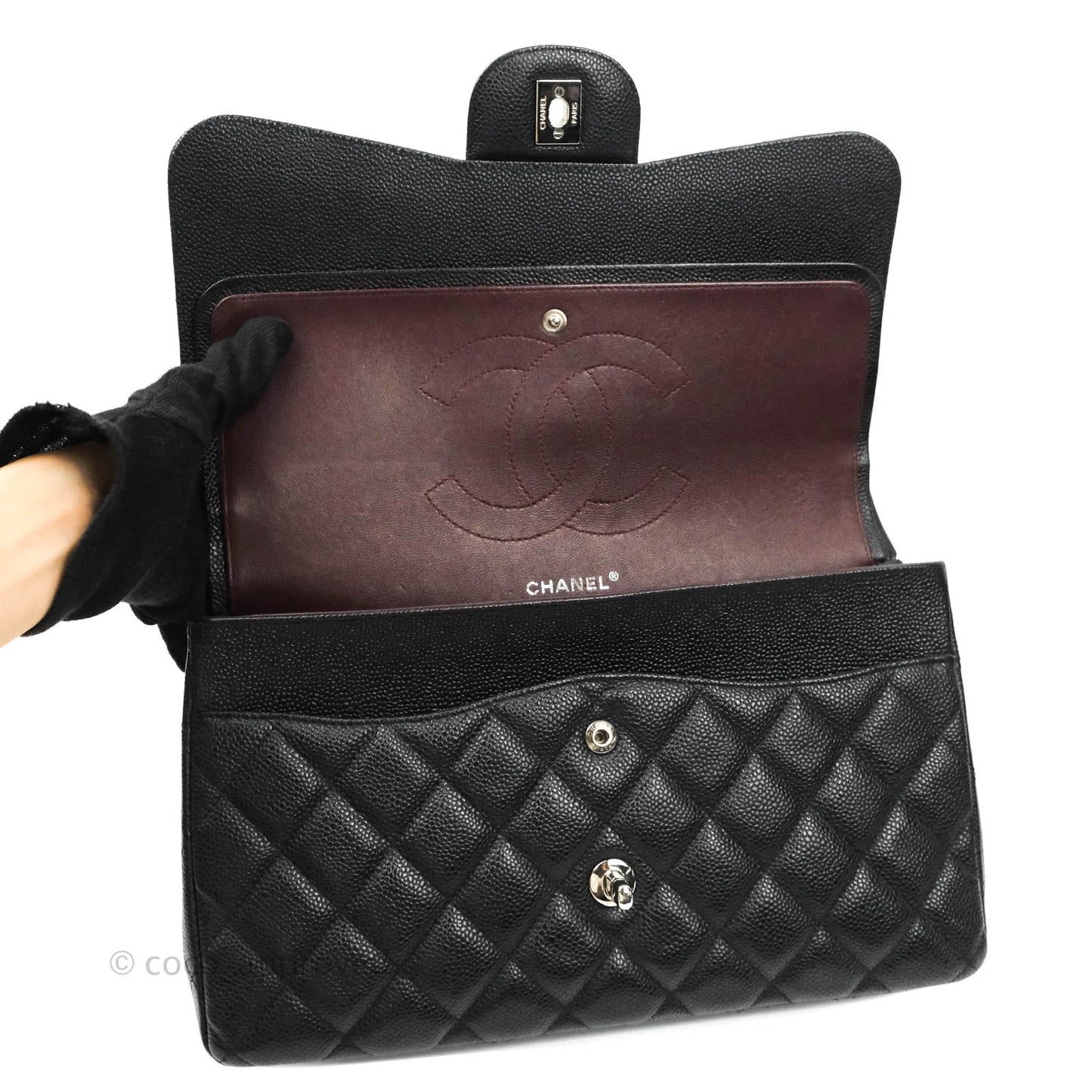 Chanel Jumbo Double Flap Black Caviar Silver Hardware⁣⁣