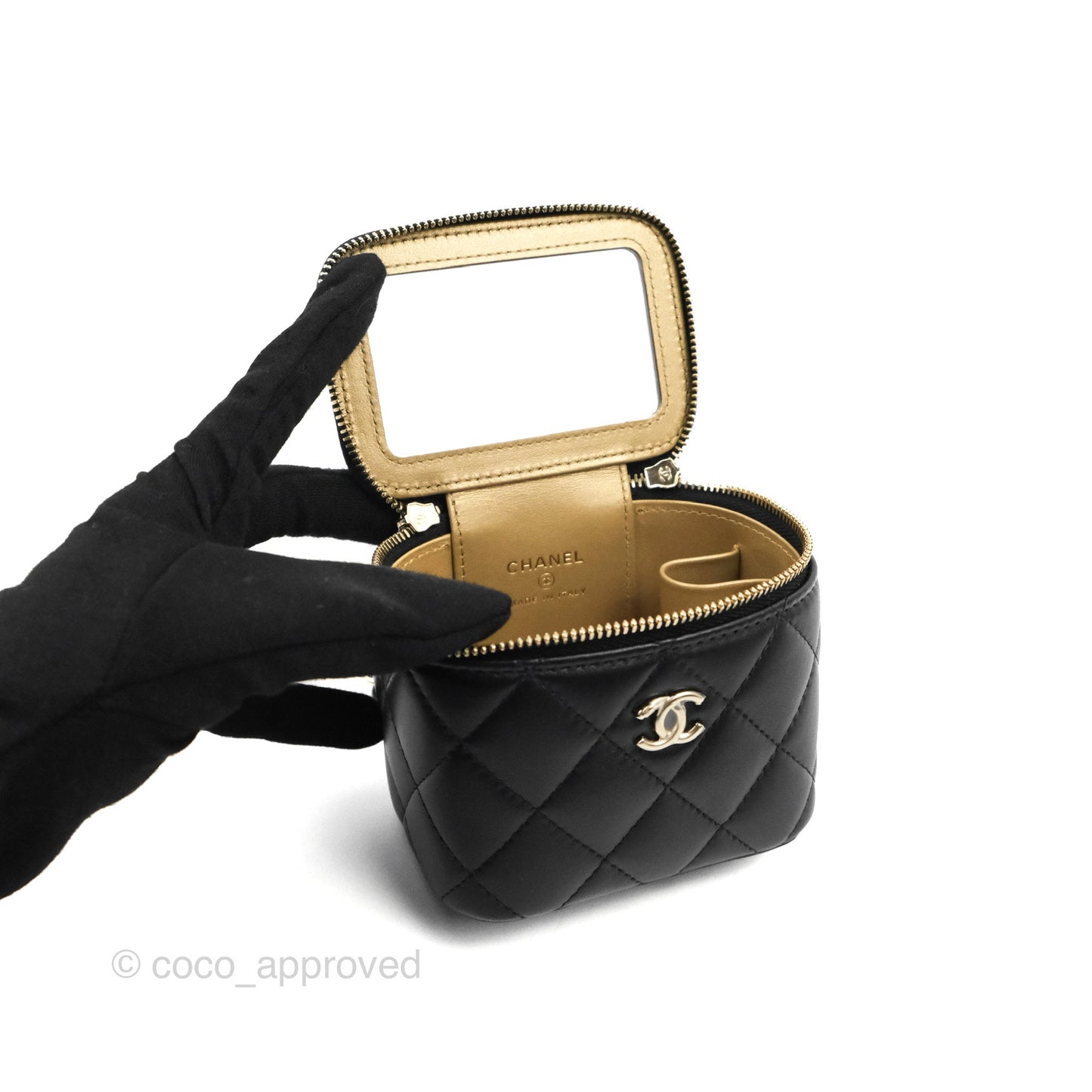 Chanel Mini Ball Crush Vanity With Chain Black Lambskin Gold Hardware