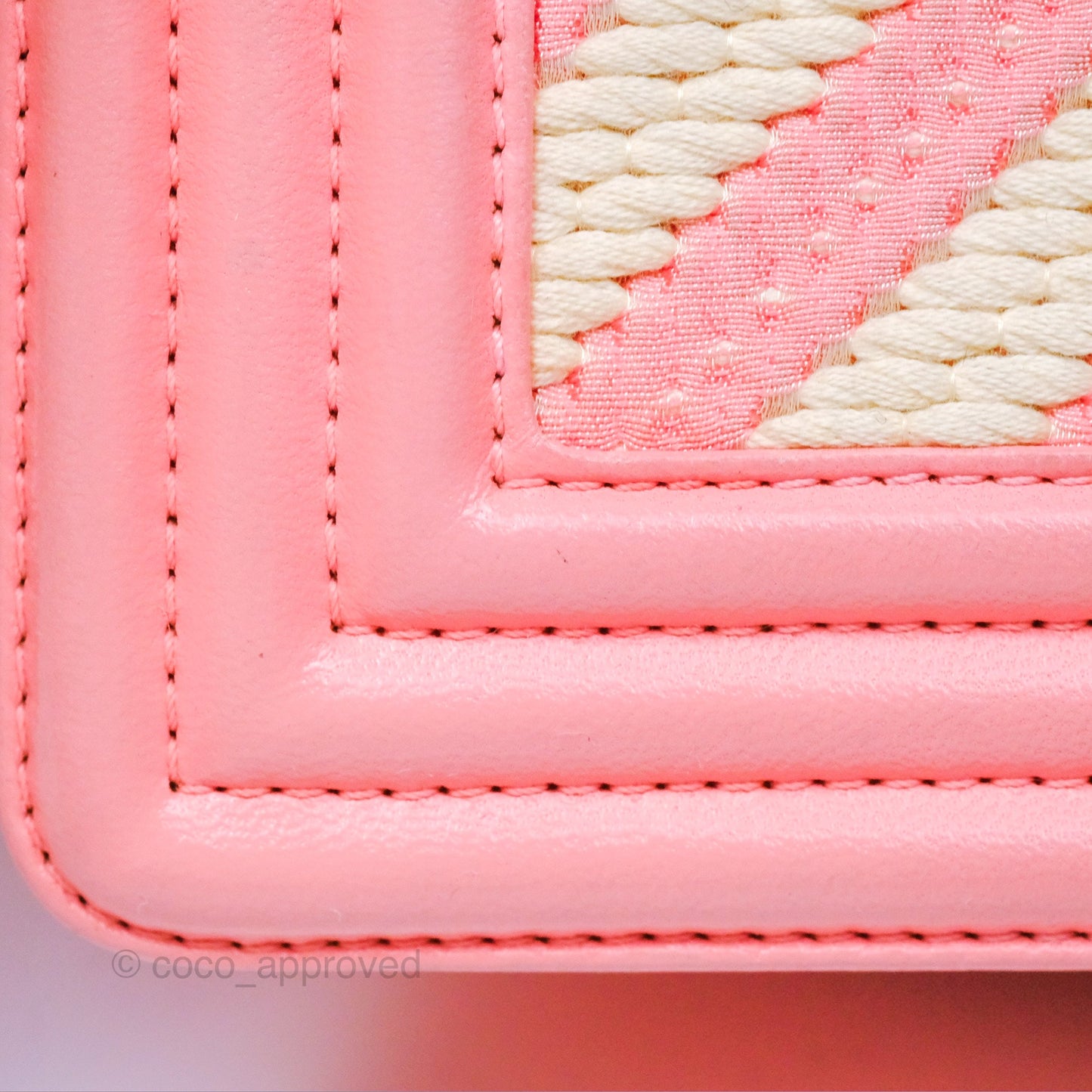 Chanel Small Boy Chevron Fabric Braided Pink Aged Gold Hardware
