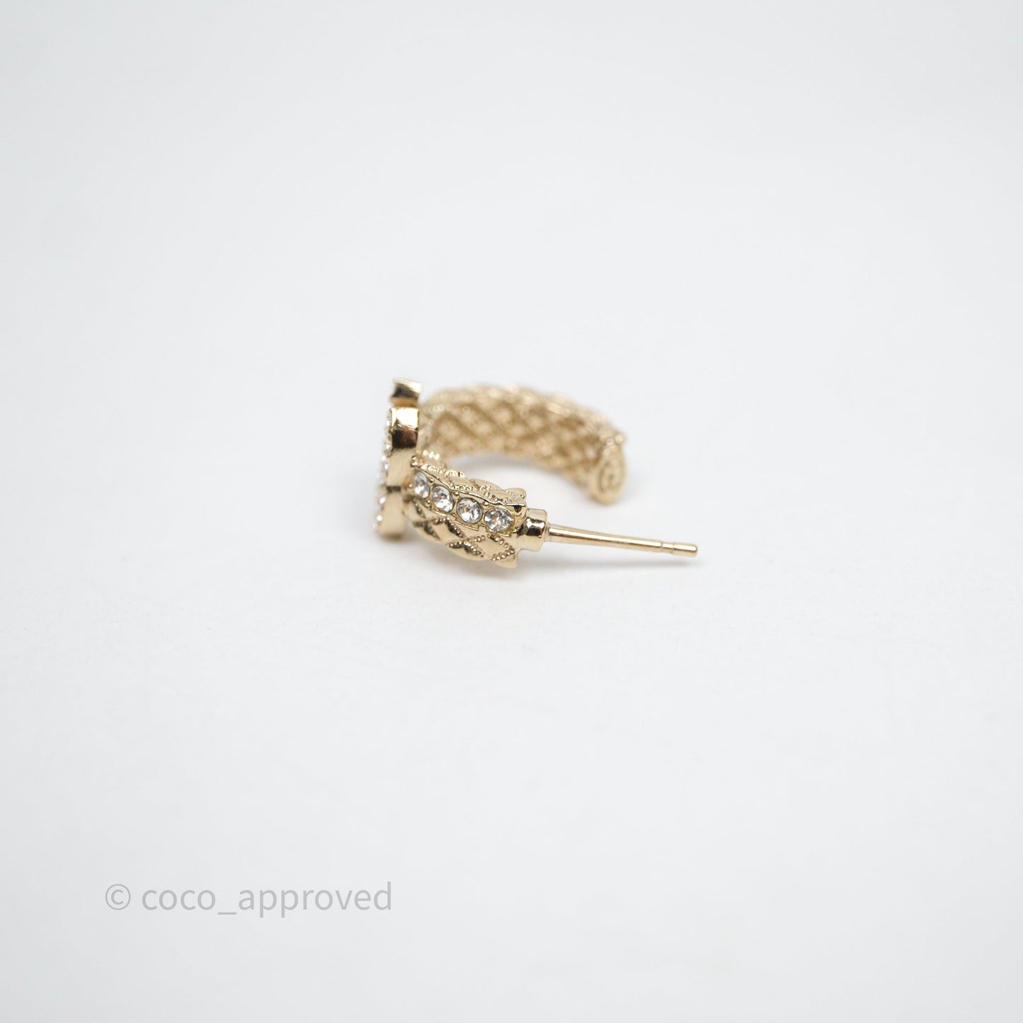 Chanel CC Double Row Hoop Crystals Earrings Gold Tone 22S