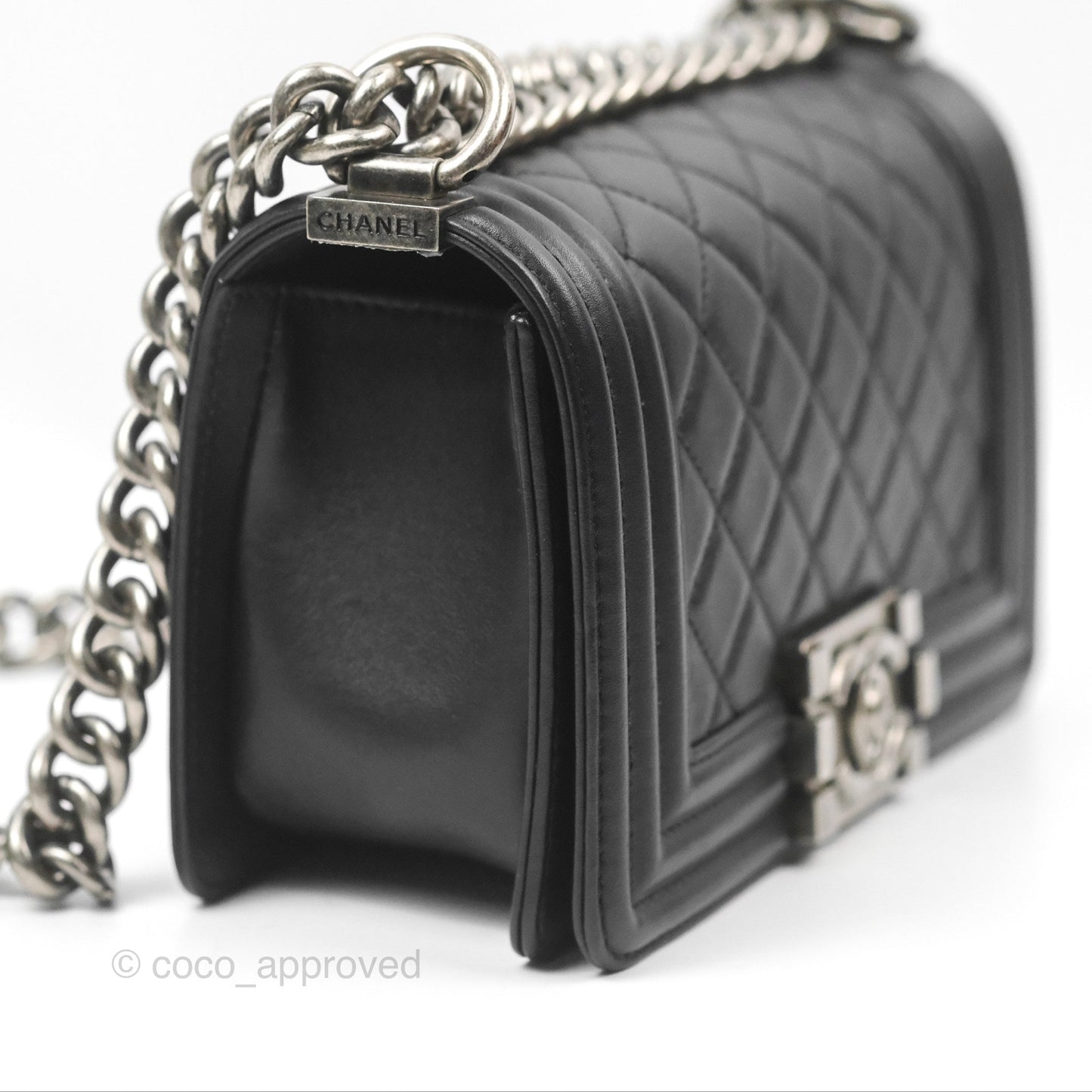Chanel Small Boy Black Calfskin Ruthenium Hardware