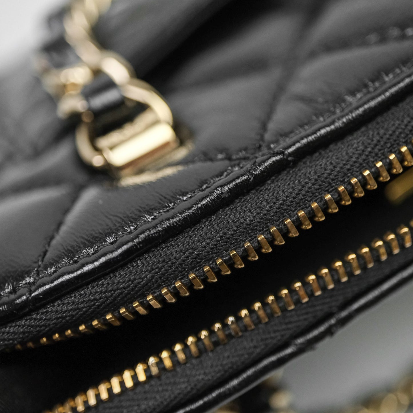 Chanel Handle Clutch with Chain Black Shiny Lambskin Gold Hardware
