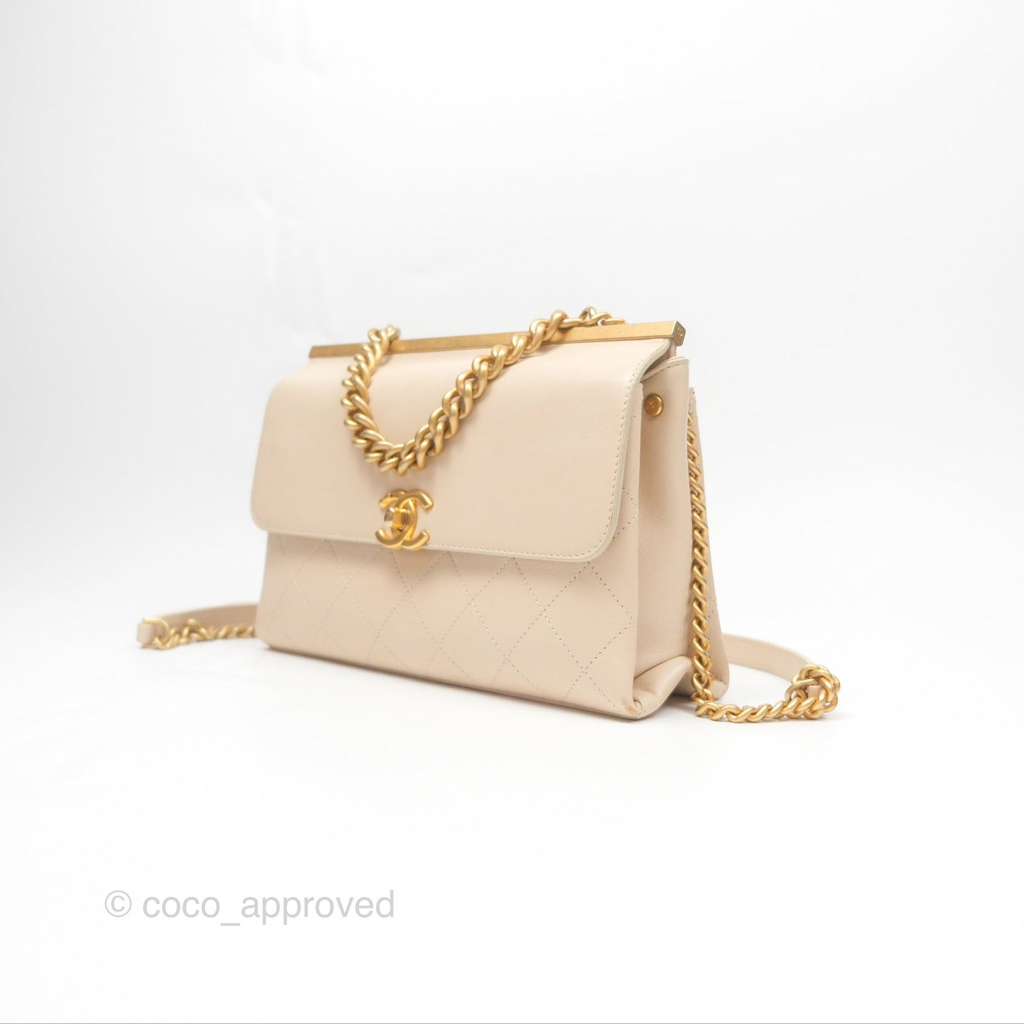 Chanel Small Quilted Coco Luxe Flap Bag Light Beige Calfskin Aged Gold Hardware
