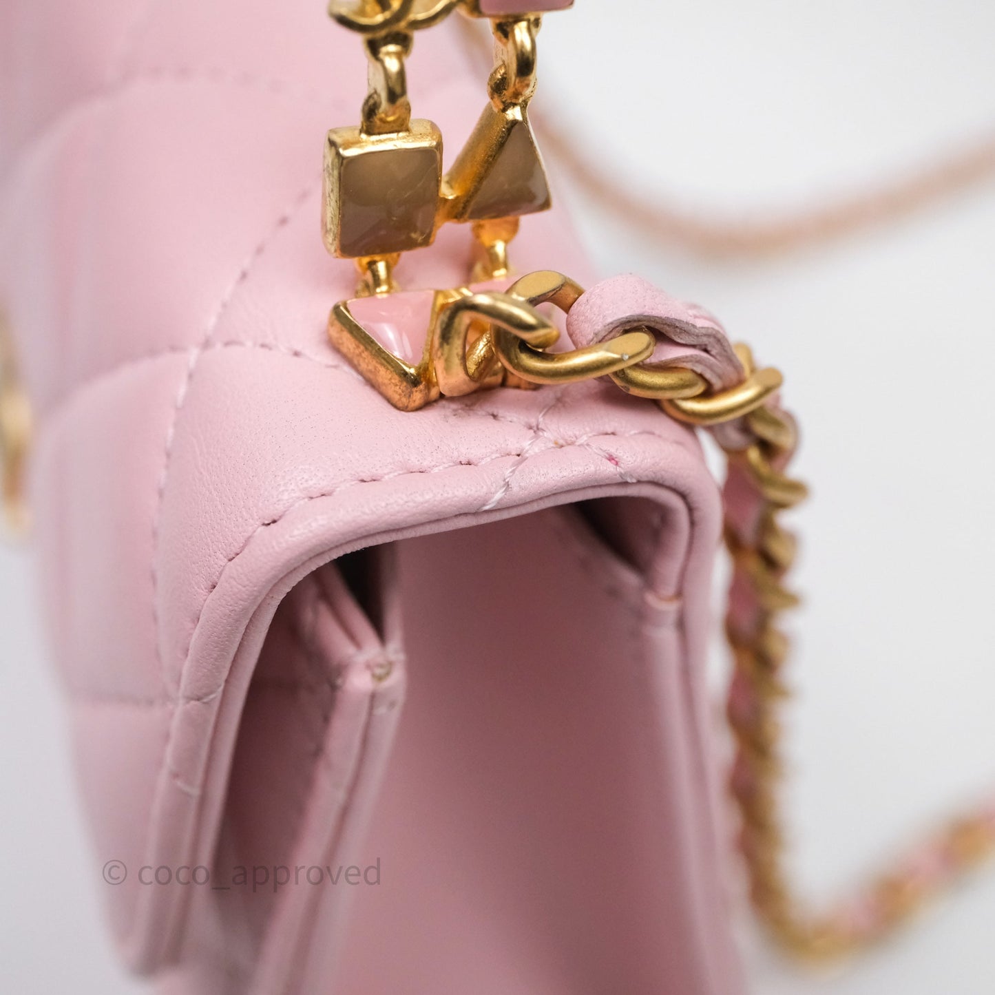 Chanel Mini Enamel Handle Clutch on Chain Pink Lambskin Gold Hardware