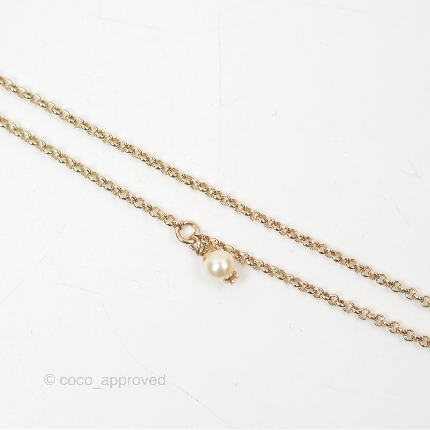 Chanel Crystal CC Pearl Drop Necklace Gold Tone 11P