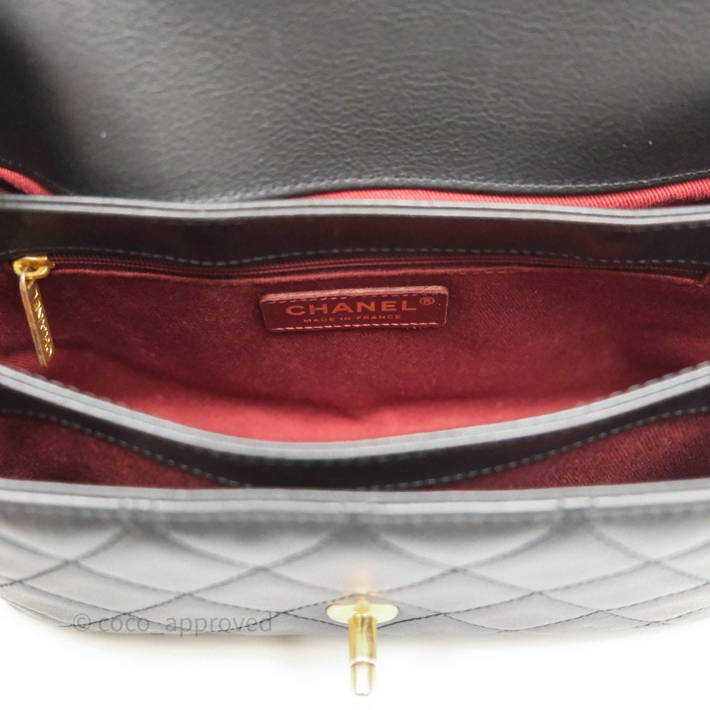 Chanel Side Chain Compartment Flap Black Calfskin Aged Gold Hardware
