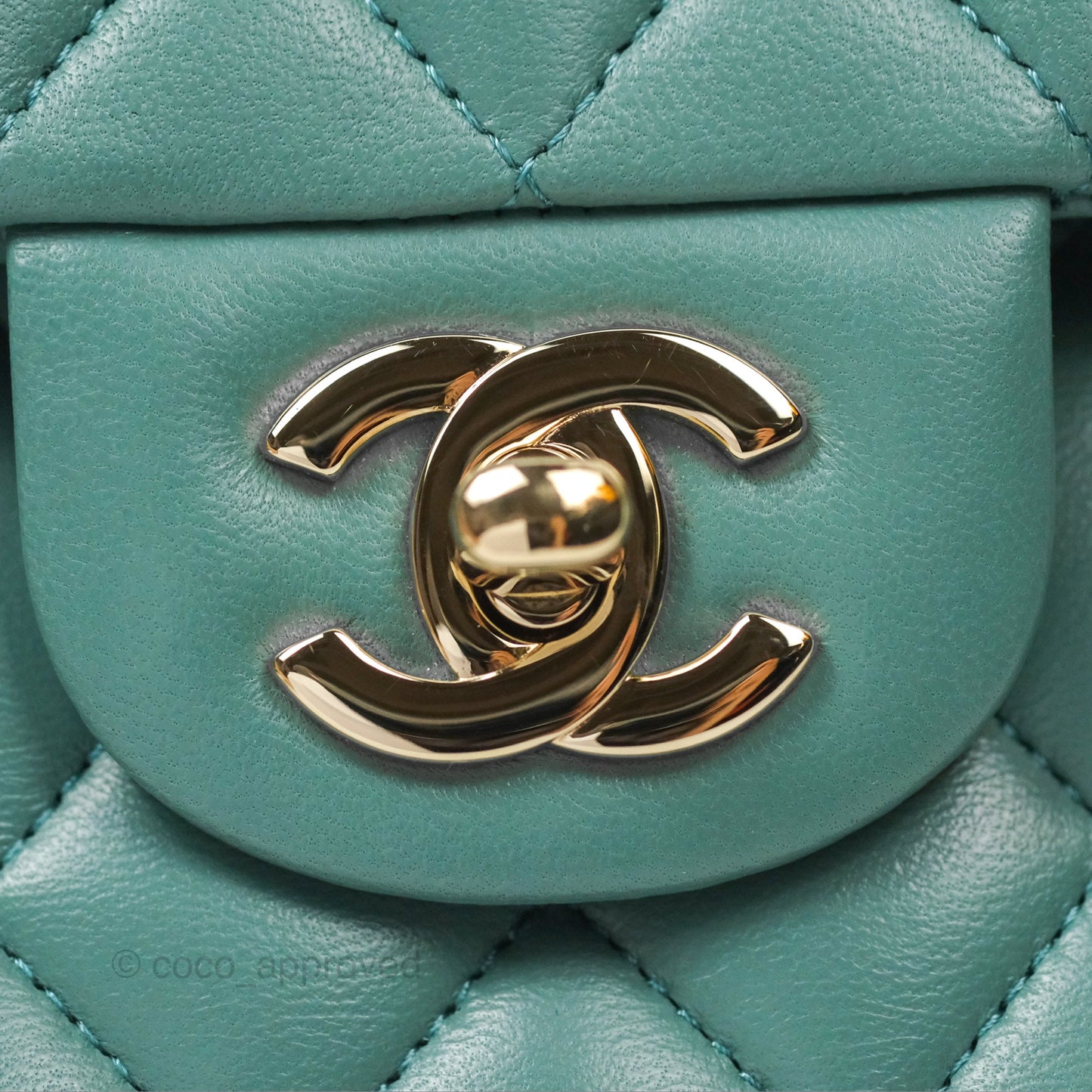 Chanel Small Quilted Classic Flap Dark Tiffany Green Lambskin Gold Hardware
