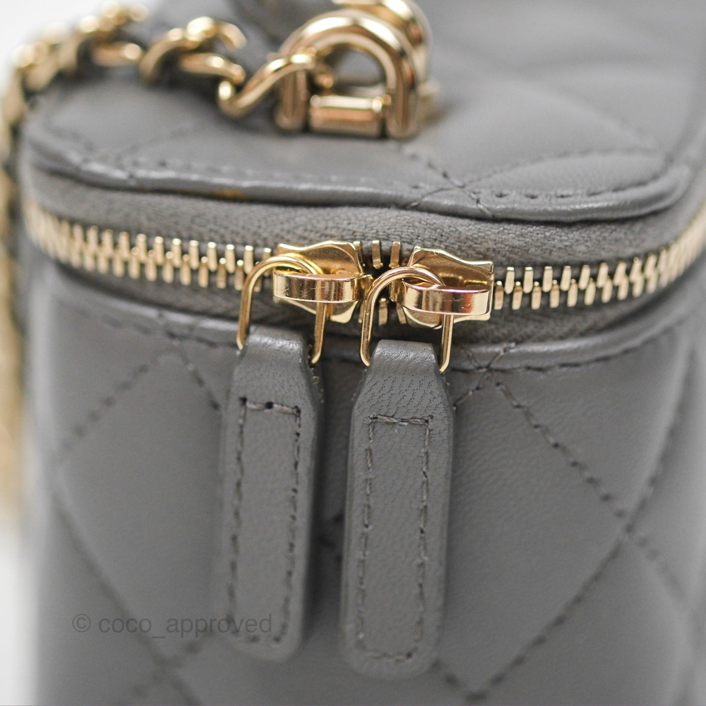 Chanel Mini Top Handle Vanity With Chain Grey Lambskin Gold Hardware