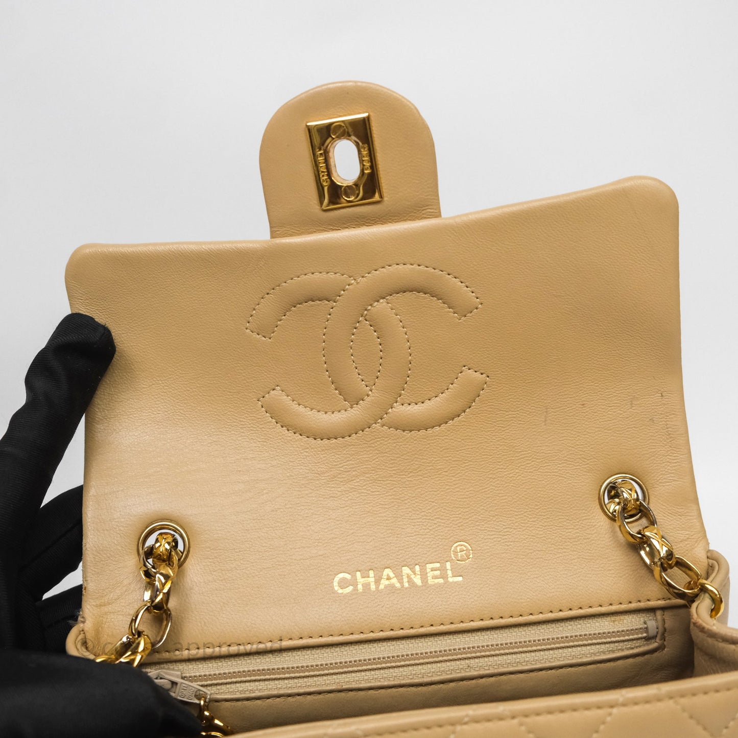 Chanel Vintage Mini Flap Bag Beige Lambskin Gold Hardware