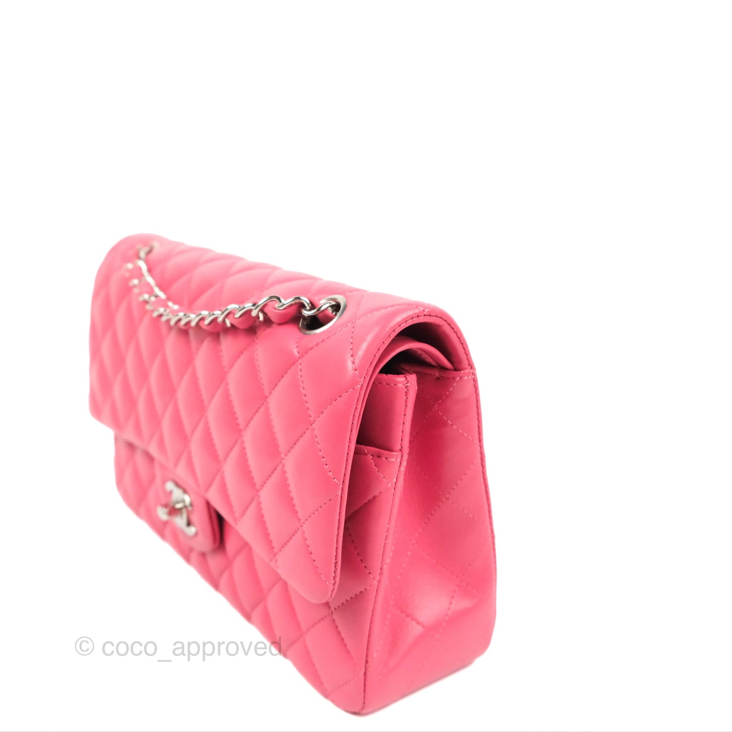 Chanel Classic M/L Medium Flap Quilted Pink Lambskin Silver Hardware