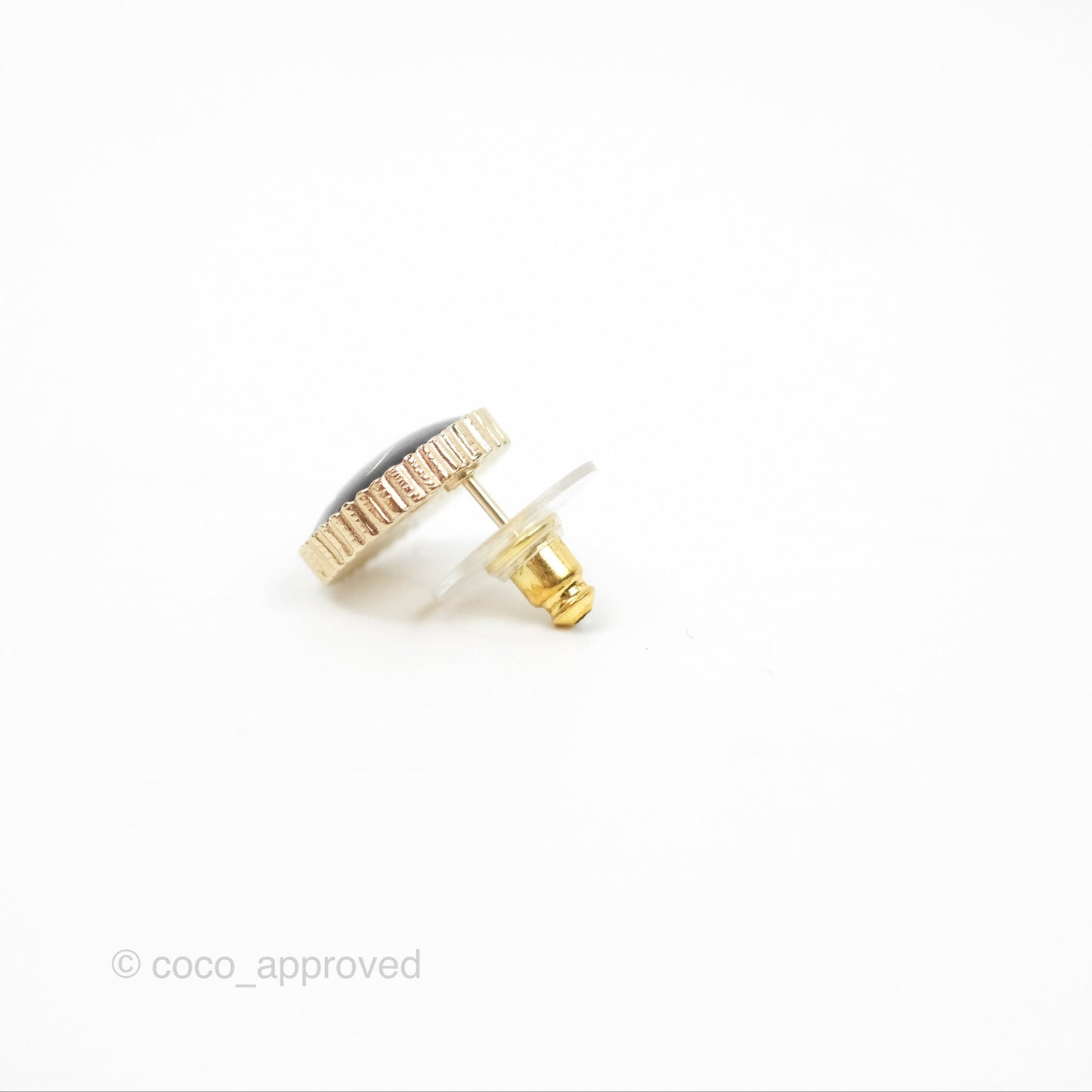 Chanel Round Black CC Earrings Gold Tone 21V