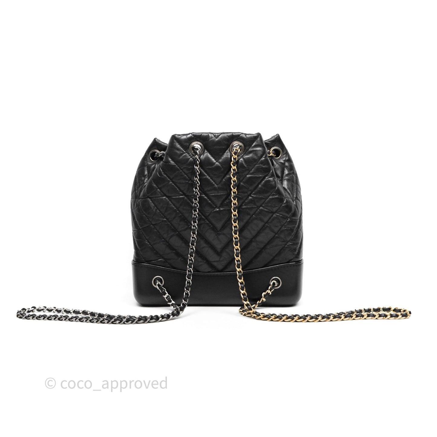 Chanel Small Chevron Gabrielle Backpack Black Aged Calfskin