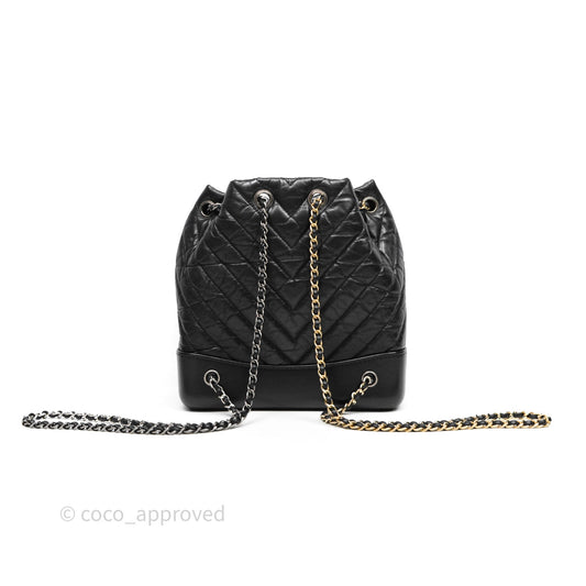 Chanel Small Chevron Gabrielle Backpack Black Aged Calfskin