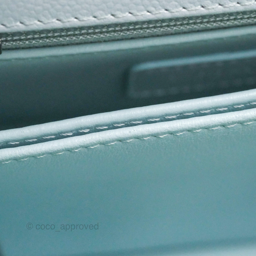 Chanel Small Coco Handle Quilted Iridescent Light Blue Caviar Rainbow Hardware