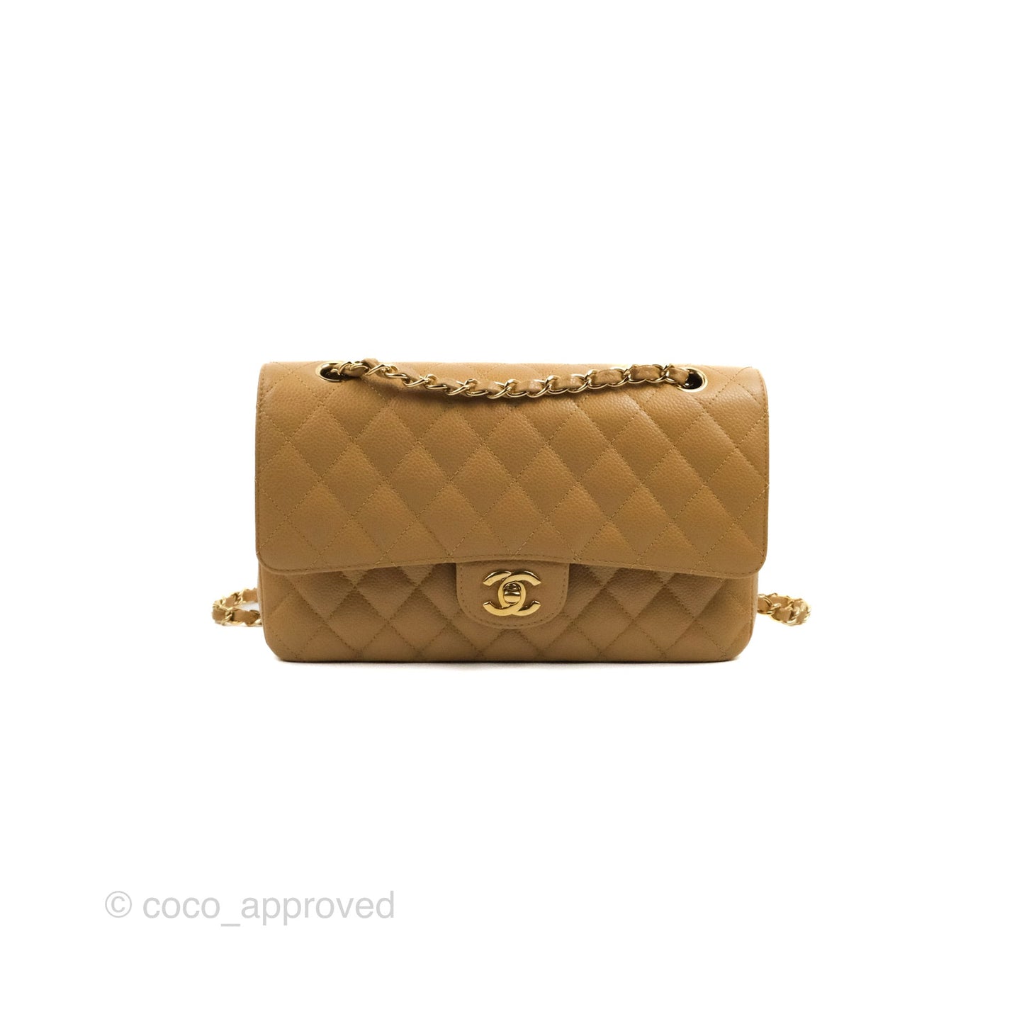 Chanel Quilted M/L Medium Flap Vintage Dark Beige Caviar 24K Gold Hardware
