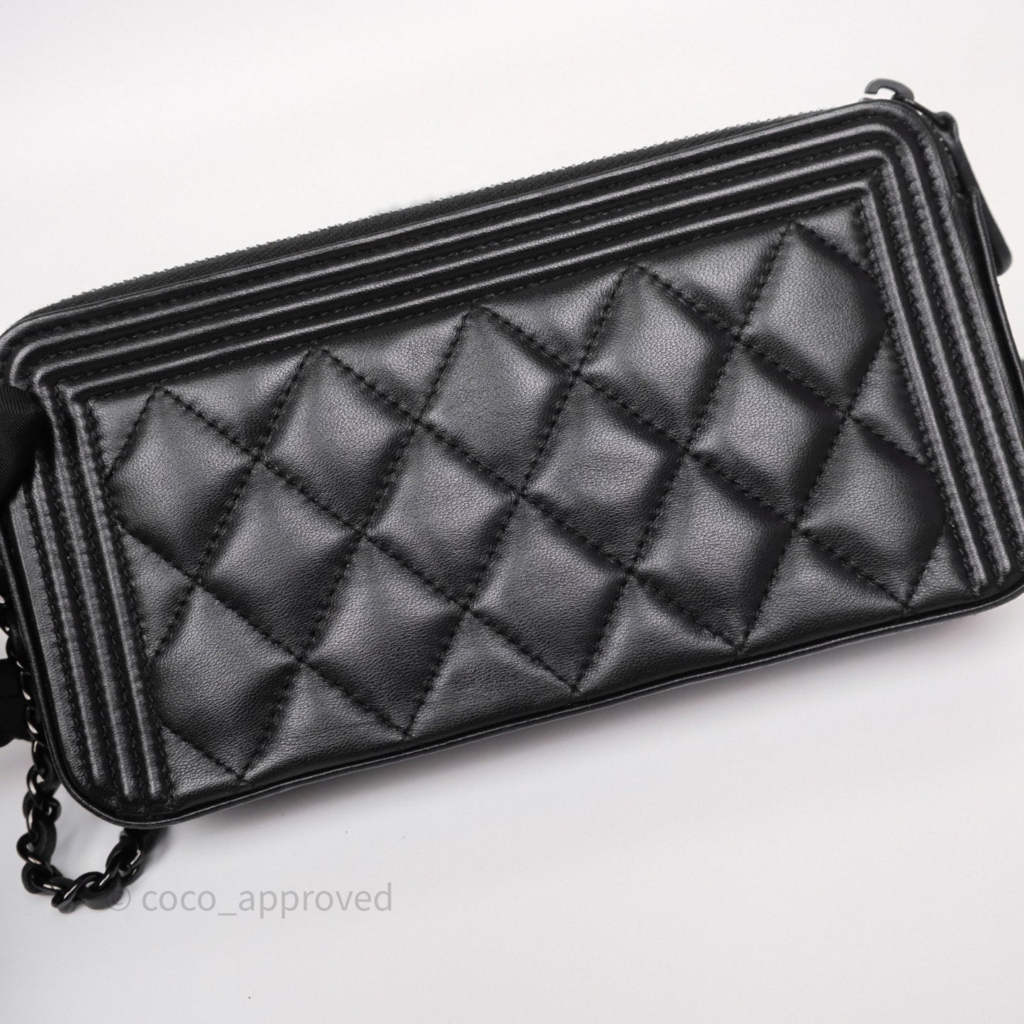 Chanel Boy Double Zip Clutch On Chain So Black Lambskin