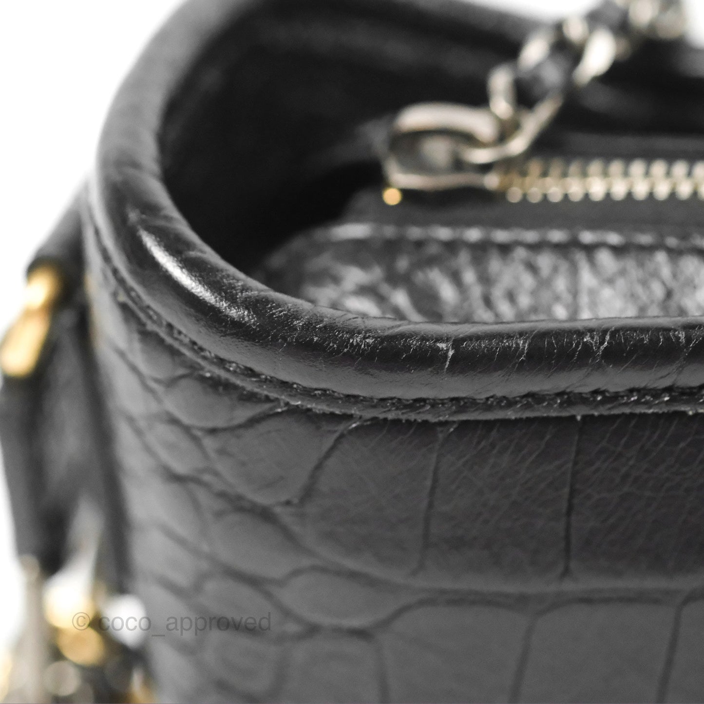 Chanel Small Gabrielle Hobo with Logo Handle Black Croc Embossed Calfskin
